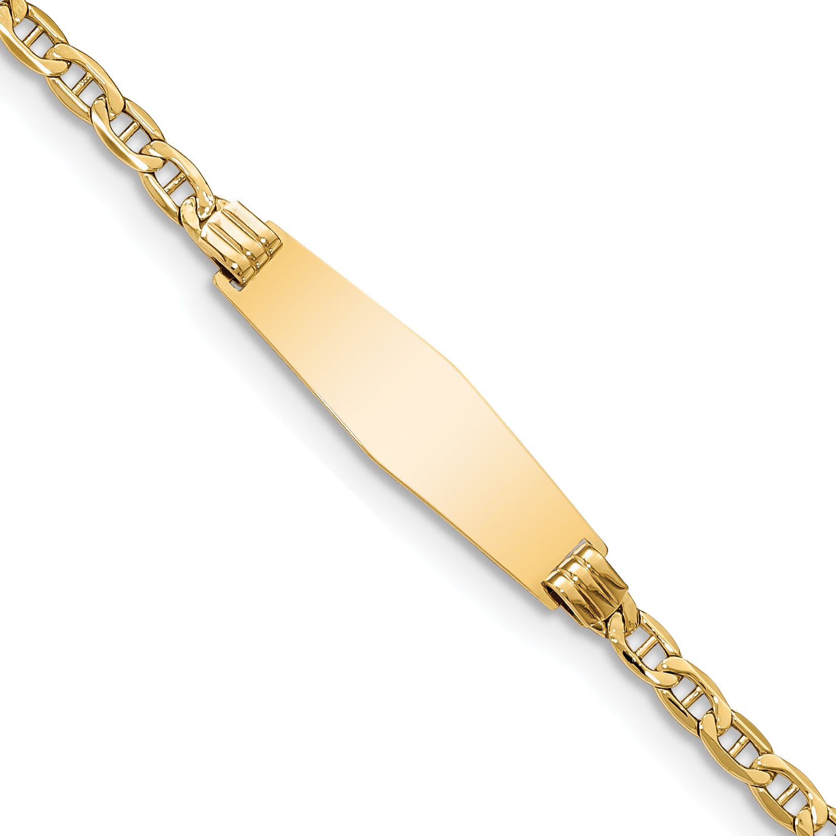 14k Polished Semi-Solid Chain/Solid Plate Anchor Link Soft Diamond Shape 25.5x7.8mm Plate 8 inch ID Bracelet Main image