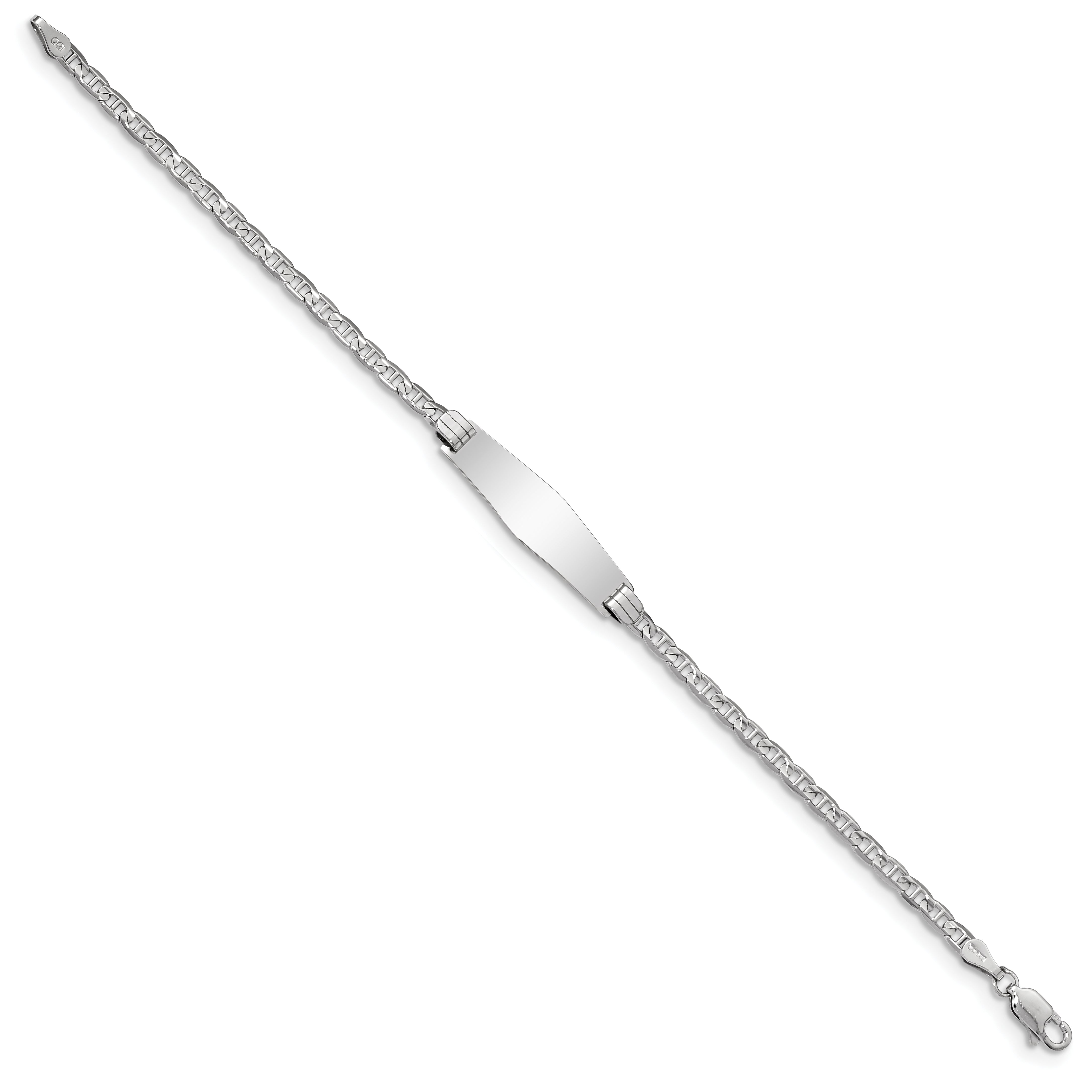 14k White Gold Polished Semi-Solid Chain/Solid Plate Anchor Link Soft Diamond Shape 25.5x7.8mm Plate 7 inch ID Bracelet Secondary image