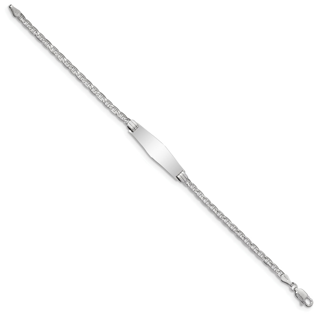 14k White Gold Polished Semi-Solid Chain/Solid Plate Anchor Link Soft Diamond Shape 25.5x7.8mm Plate 8 inch ID Bracelet