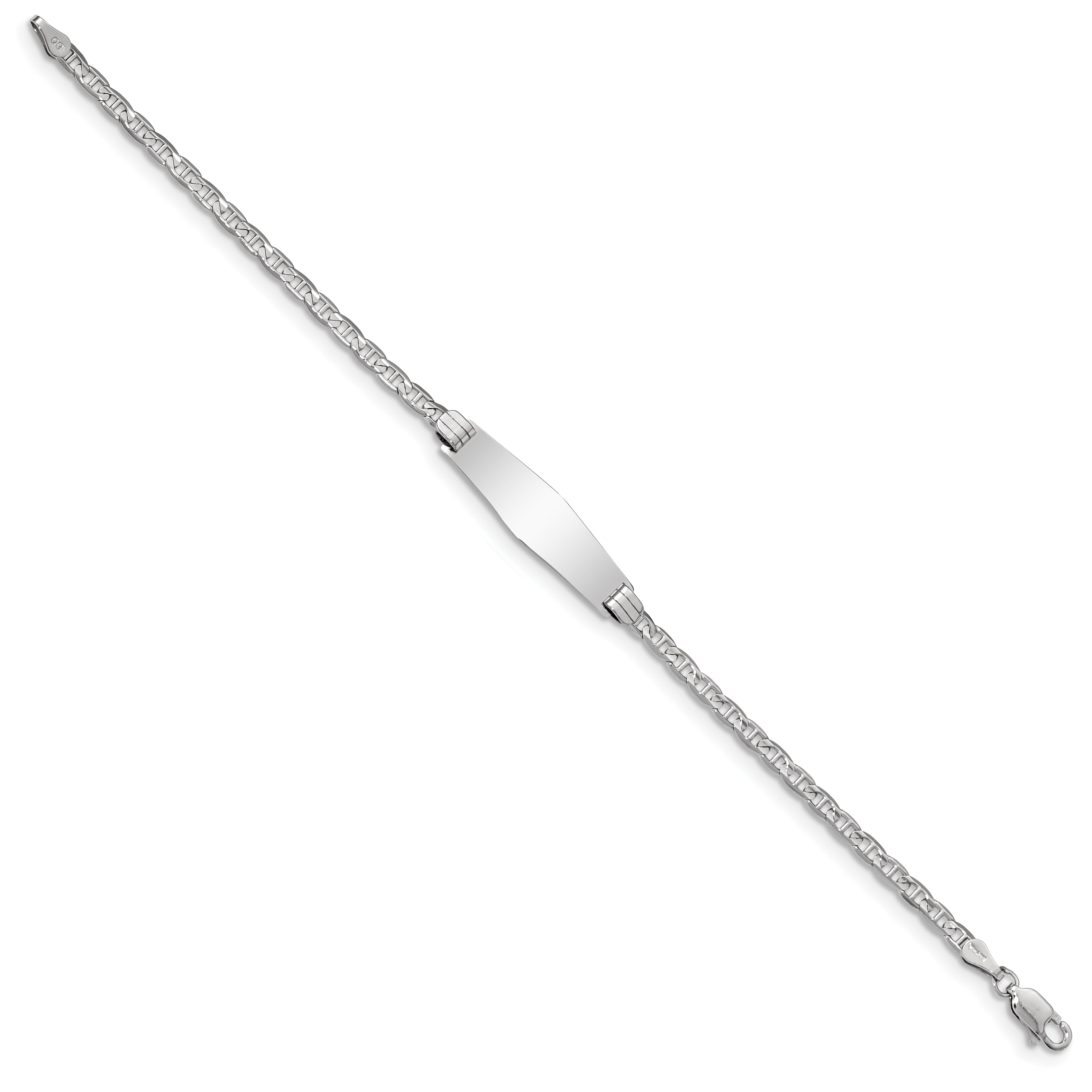 14k White Gold Polished Semi-Solid Chain/Solid Plate Anchor Link Soft Diamond Shape 25.5x7.8mm Plate 8 inch ID Bracelet