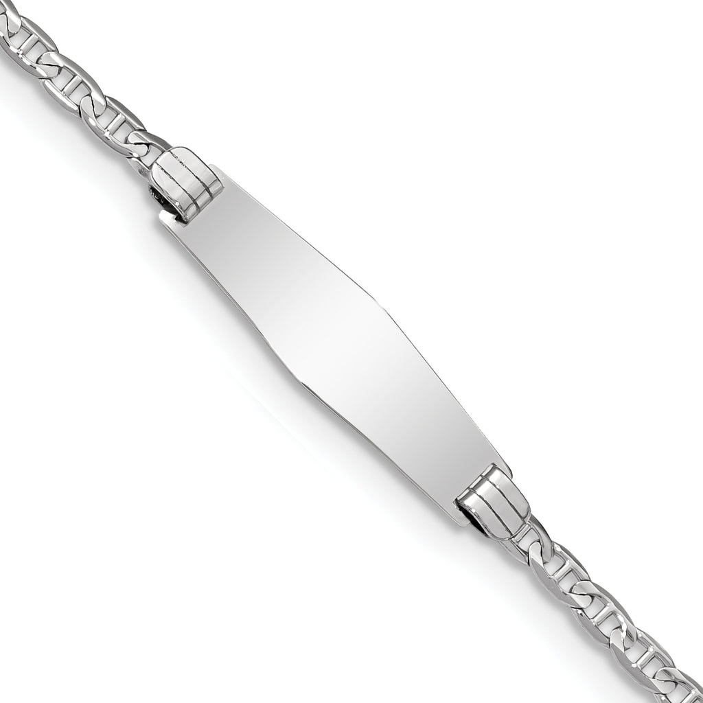 14k White Gold Polished Semi-Solid Chain/Solid Plate Anchor Link Soft Diamond Shape 25.5x7.8mm Plate 8 inch ID Bracelet
