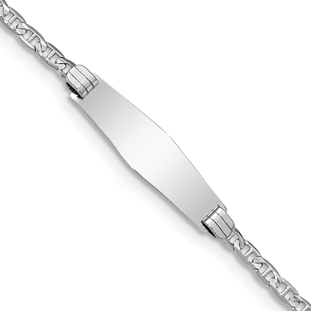 14k White Gold Polished Semi-Solid Chain/Solid Plate Anchor Link Soft Diamond Shape 25.5x7.8mm Plate 8 inch ID Bracelet