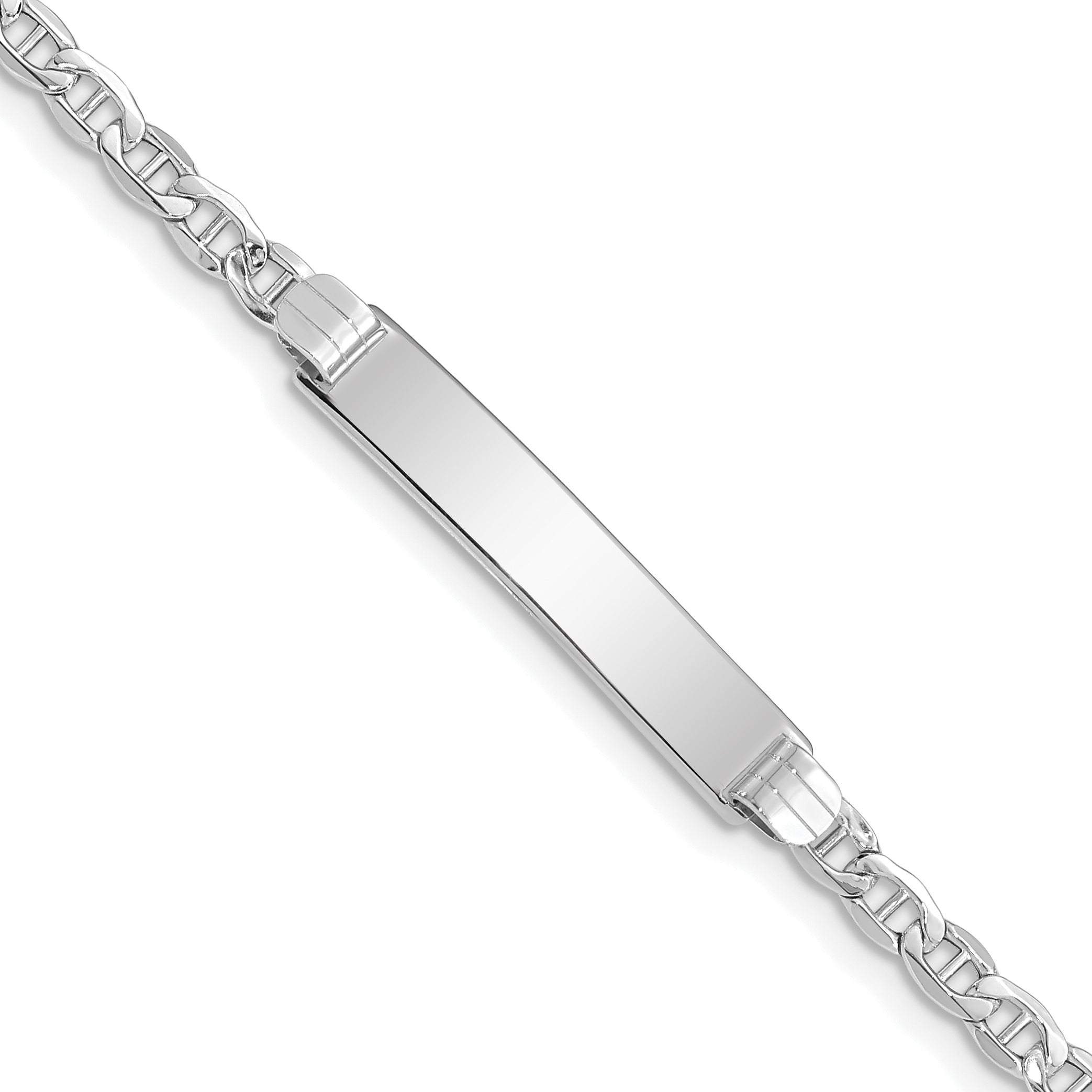 14k White Gold Polished Semi-Solid Chain/Solid Plate Anchor Link 26x5mm Plate 8 inch ID Bracelet Main image