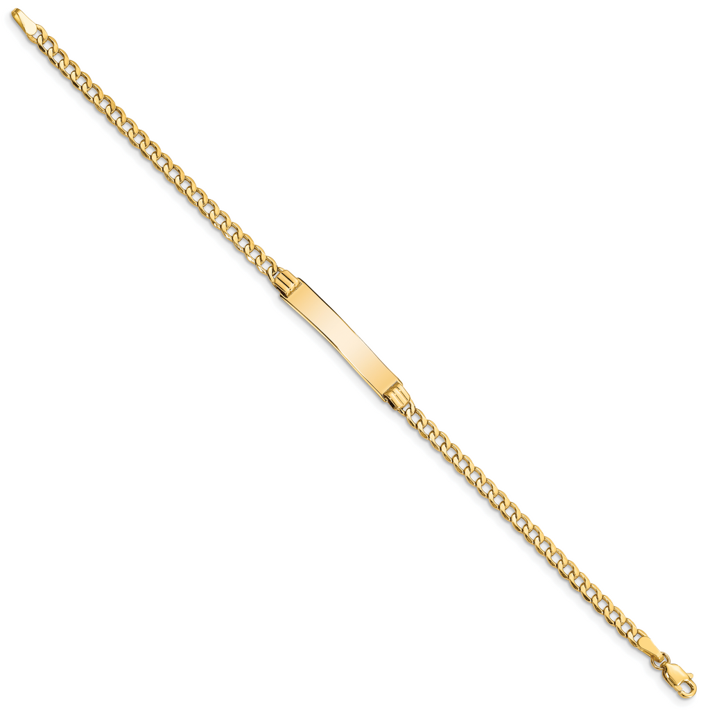14k Polished Semi-Solid Chain/Solid Plate Cuban Link 25.5x5mm Plate 7 inch ID Bracelet