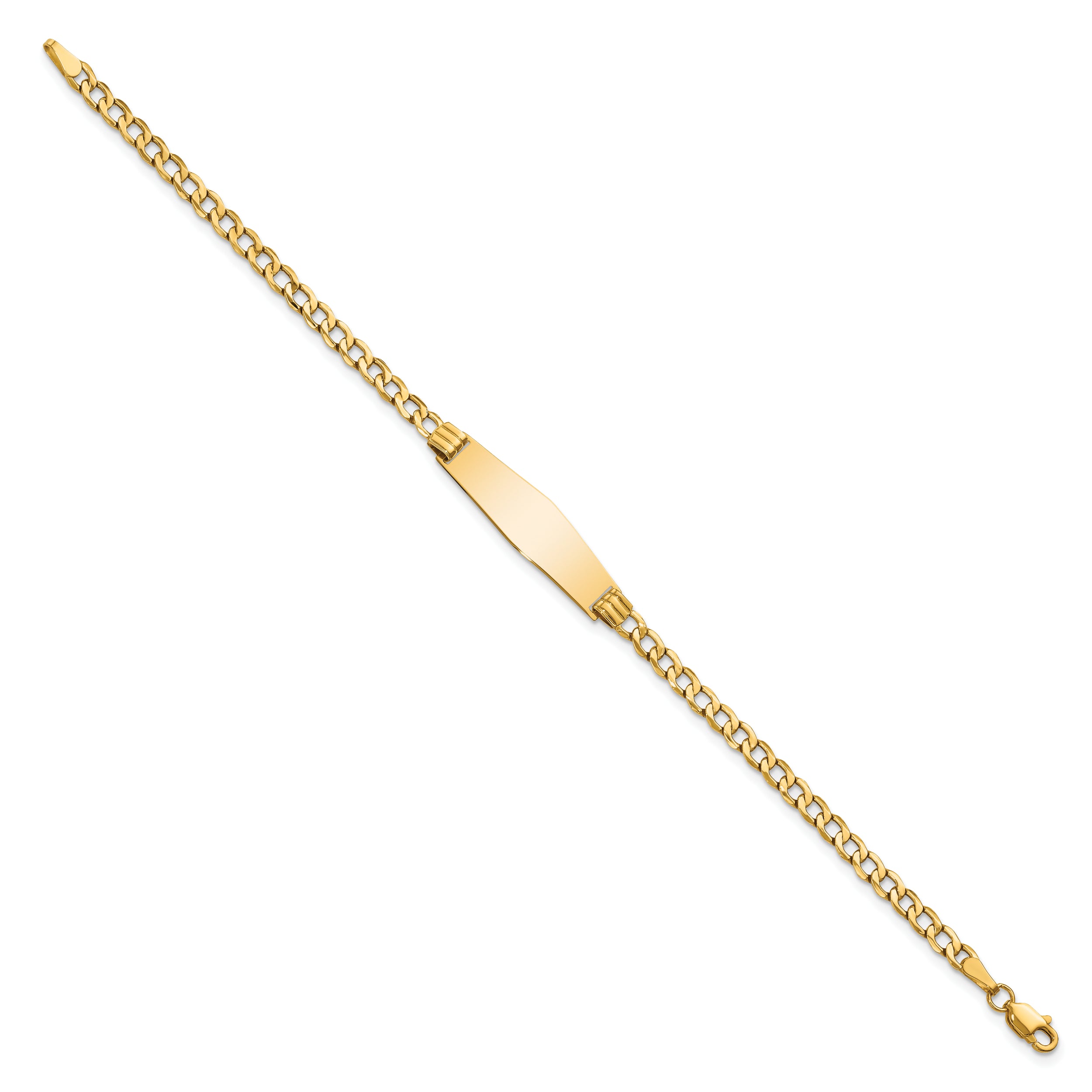 14k Polished Semi-Solid Chain/Solid Plate Cuban Link Soft Diamond Shape 25.5x7.5mm Plate 8 inch ID Bracelet