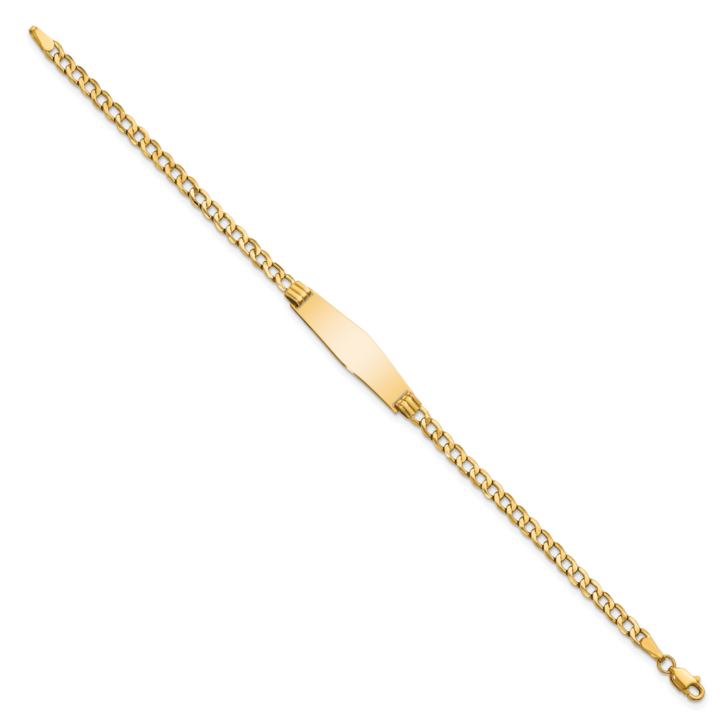 14k Polished Semi-Solid Chain/Solid Plate Cuban Link Soft Diamond Shape 25.5x7.5mm Plate 7 inch ID B - Sophia Jewelers