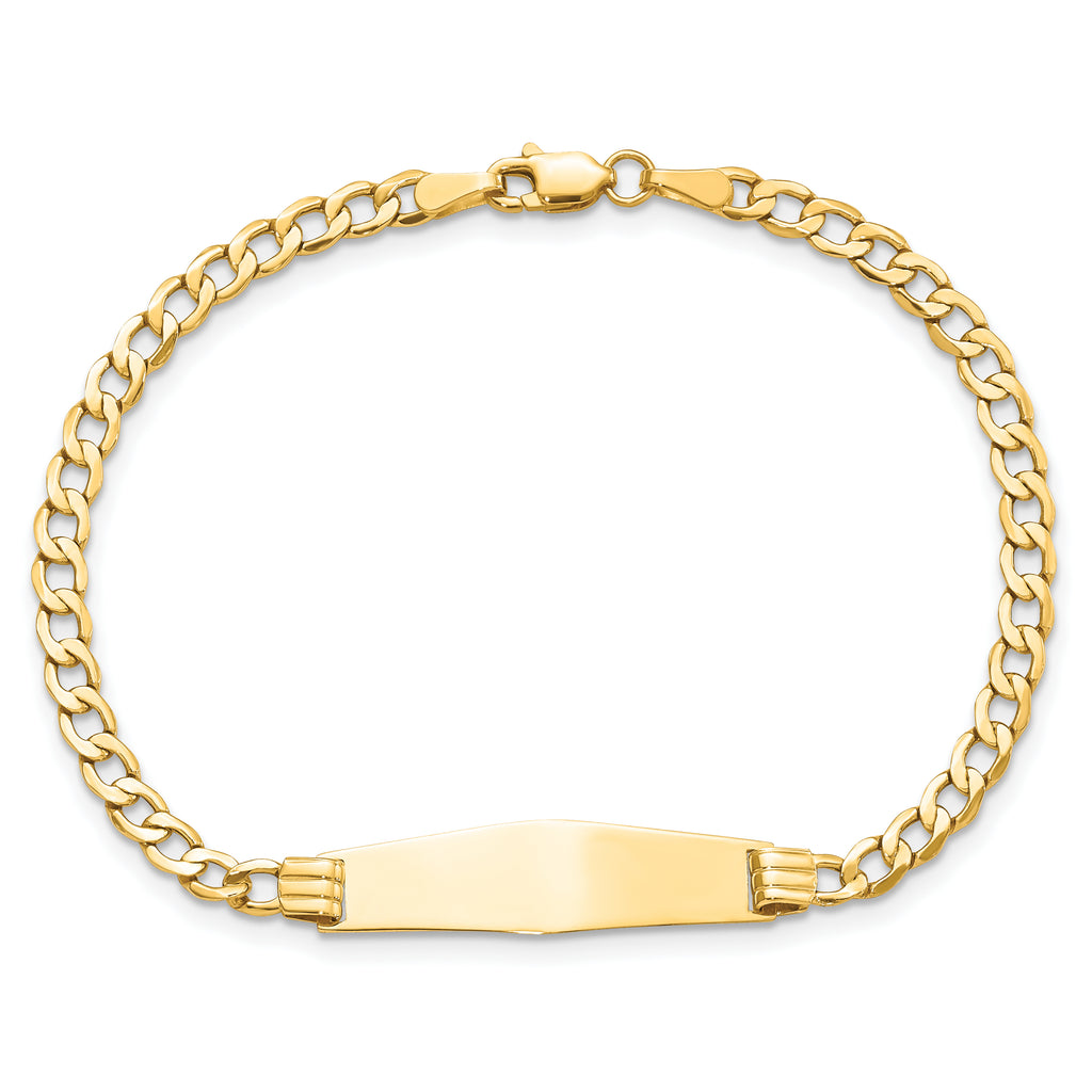 14k Polished Semi-Solid Chain/Solid Plate Cuban Link Soft Diamond Shape 25.5x7.5mm Plate 7 inch ID B - Sophia Jewelers