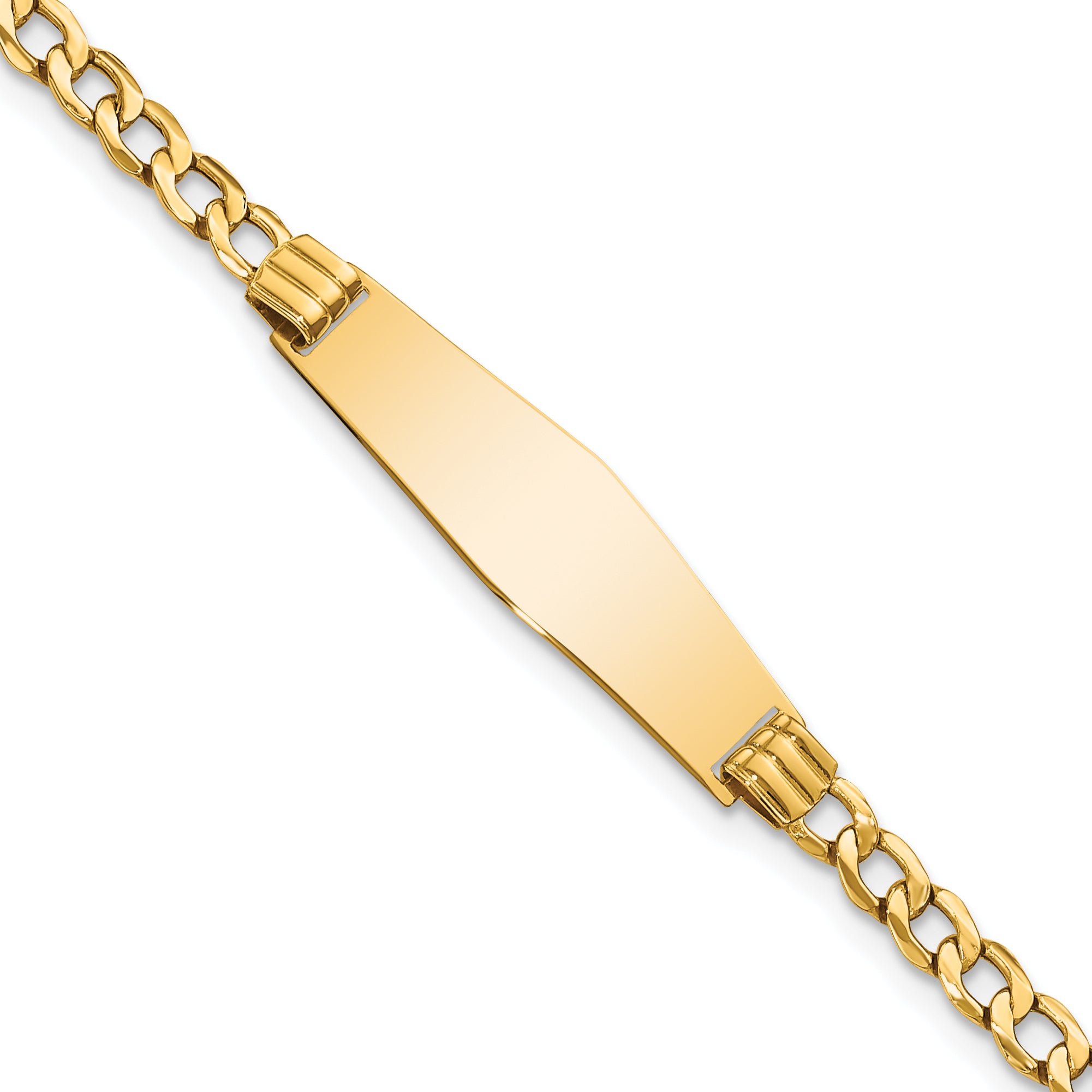 14k Polished Semi-Solid Chain/Solid Plate Cuban Link Soft Diamond Shape 25.5x7.5mm Plate 8 inch ID Bracelet