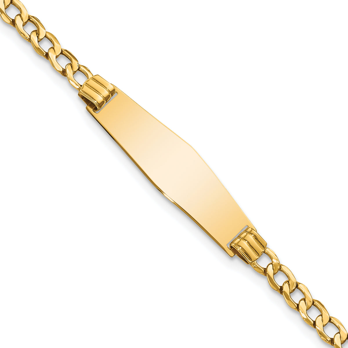 14k Polished Semi-Solid Chain/Solid Plate Cuban Link Soft Diamond Shape 25.5x7.5mm Plate 8 inch ID Bracelet