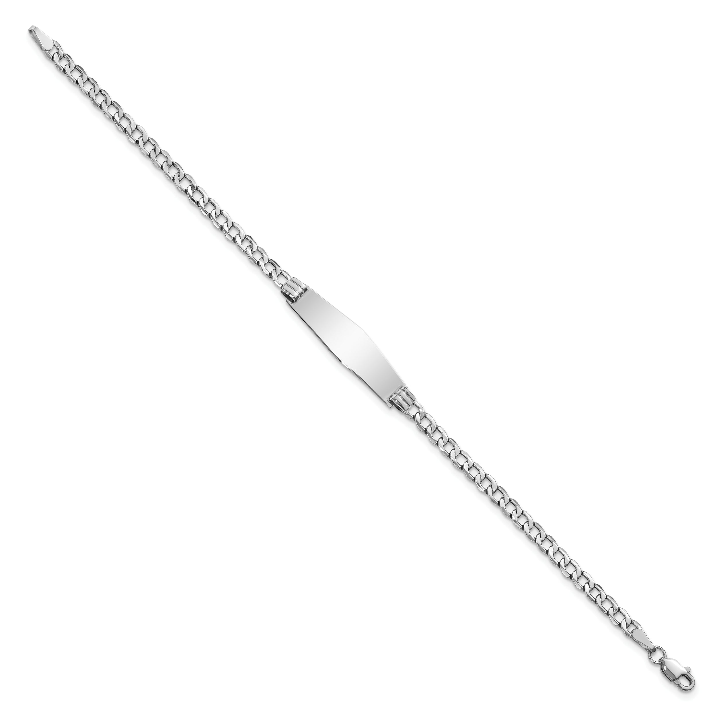 14k White Gold Polished Semi-Solid Chain/Solid Plate Cuban Link Soft Diamond Shape 25.5x7.5mm Plate 8 inch ID Bracelet