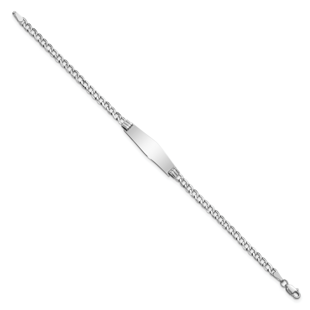 14k White Gold Polished Semi-Solid Chain/Solid Plate Cuban Link Soft Diamond Shape 25.5x7.5mm Plate 8 inch ID Bracelet