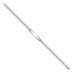 14k White Gold Polished Semi-Solid Chain/Solid Plate Cuban Link Soft Diamond Shape 25.5x7.5mm Plate 8 inch ID Bracelet
