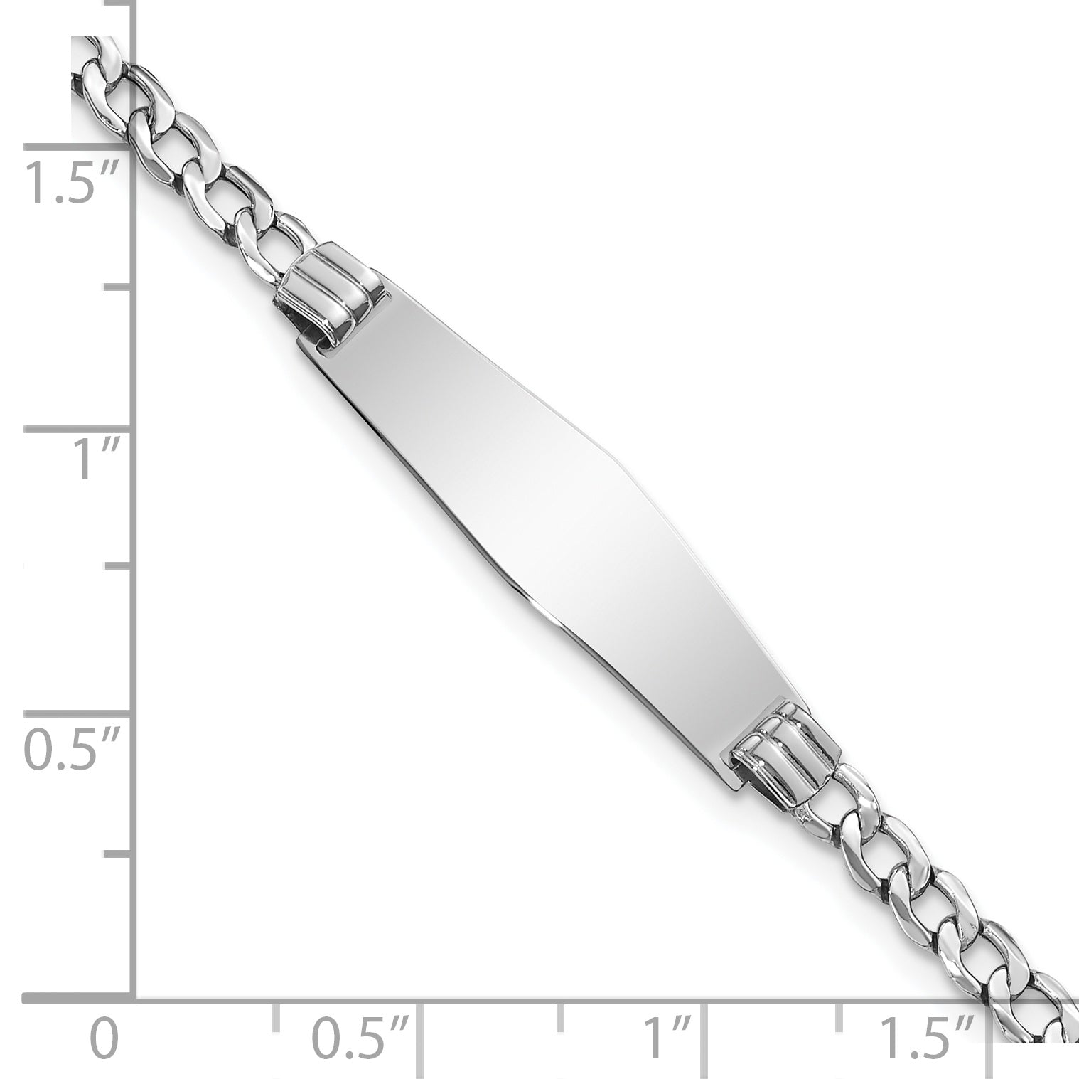 14k White Gold Polished Semi-Solid Chain/Solid Plate Cuban Link Soft Diamond Shape 25.5x7.5mm Plate 8 inch ID Bracelet