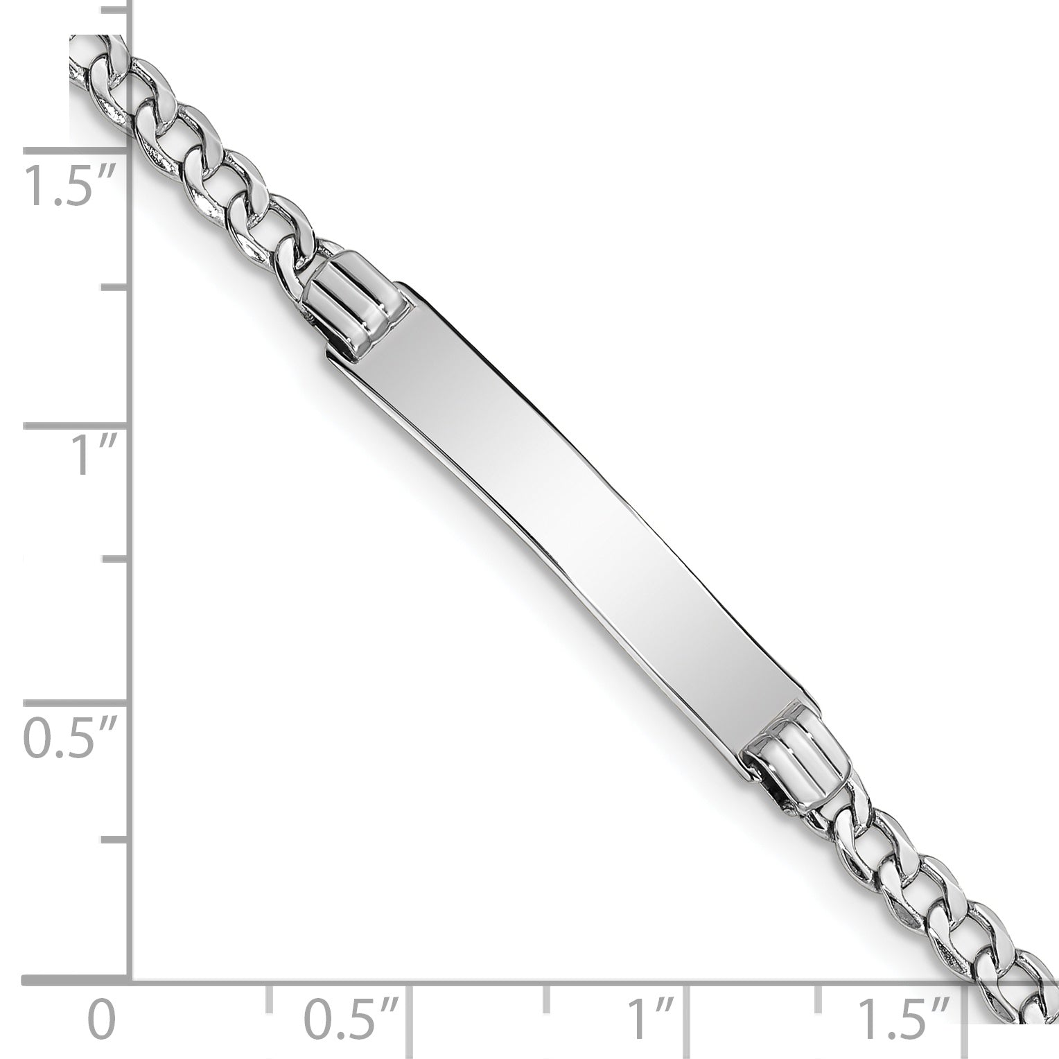 14k White Gold Polished Semi-Solid Chain/Solid Plate Cuban Link 26x5mm Plate 8 inch ID Bracelet