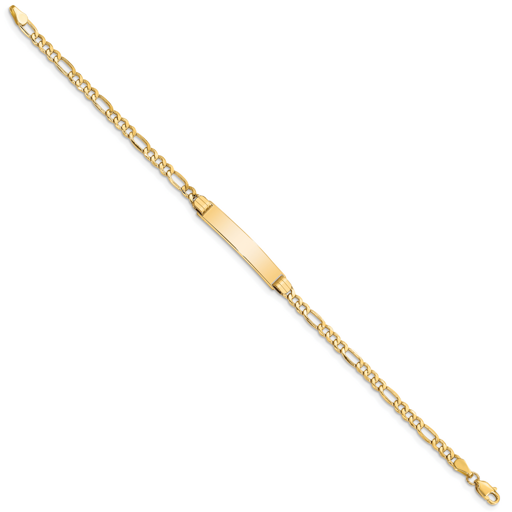 14k Polished Semi-Solid Chain/Solid Plate Figaro Link 25.5x5mm Plate 7 inch ID Bracelet