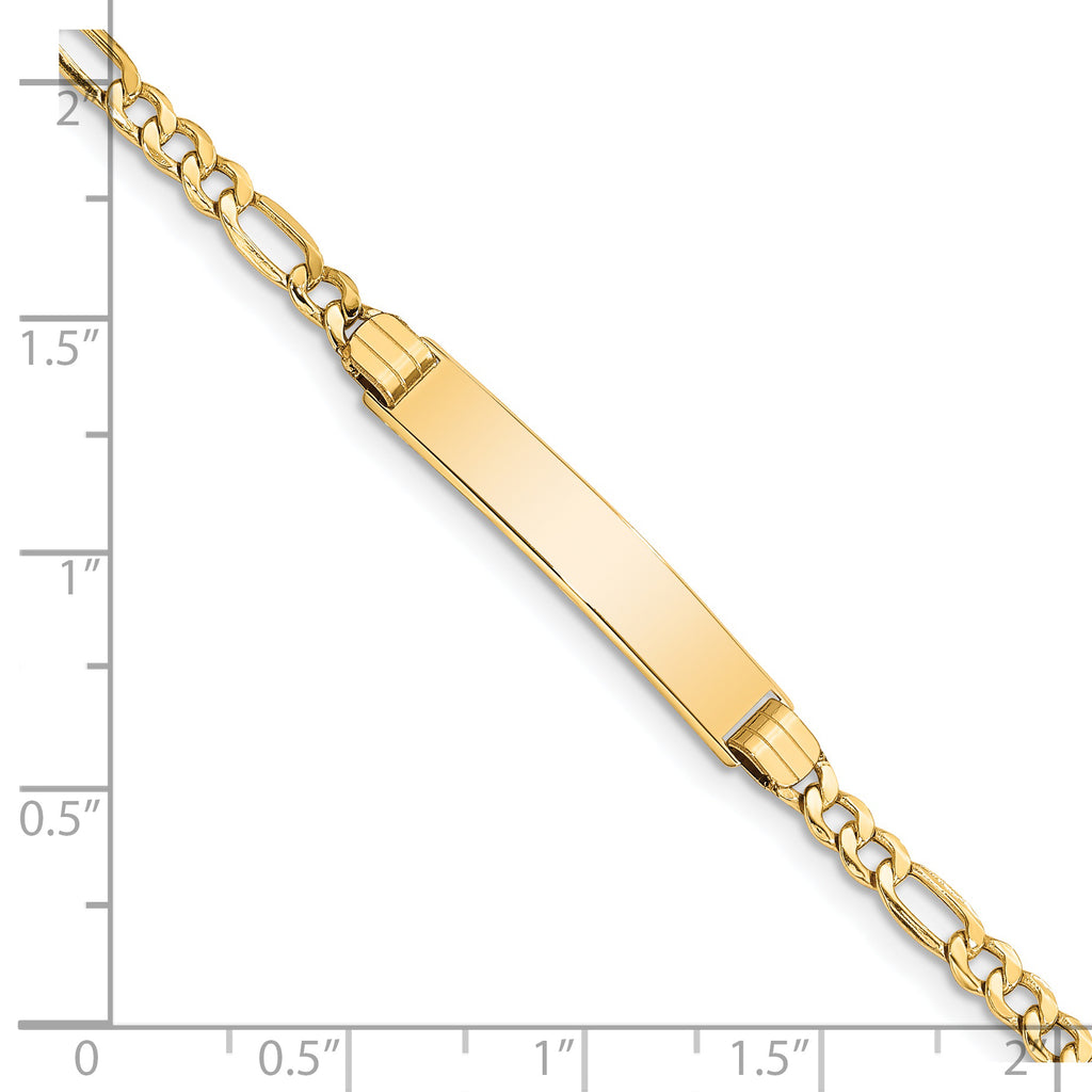 14k Polished Semi-Solid Chain/Solid Plate Figaro Link 25.5x5mm Plate 7 inch ID Bracelet