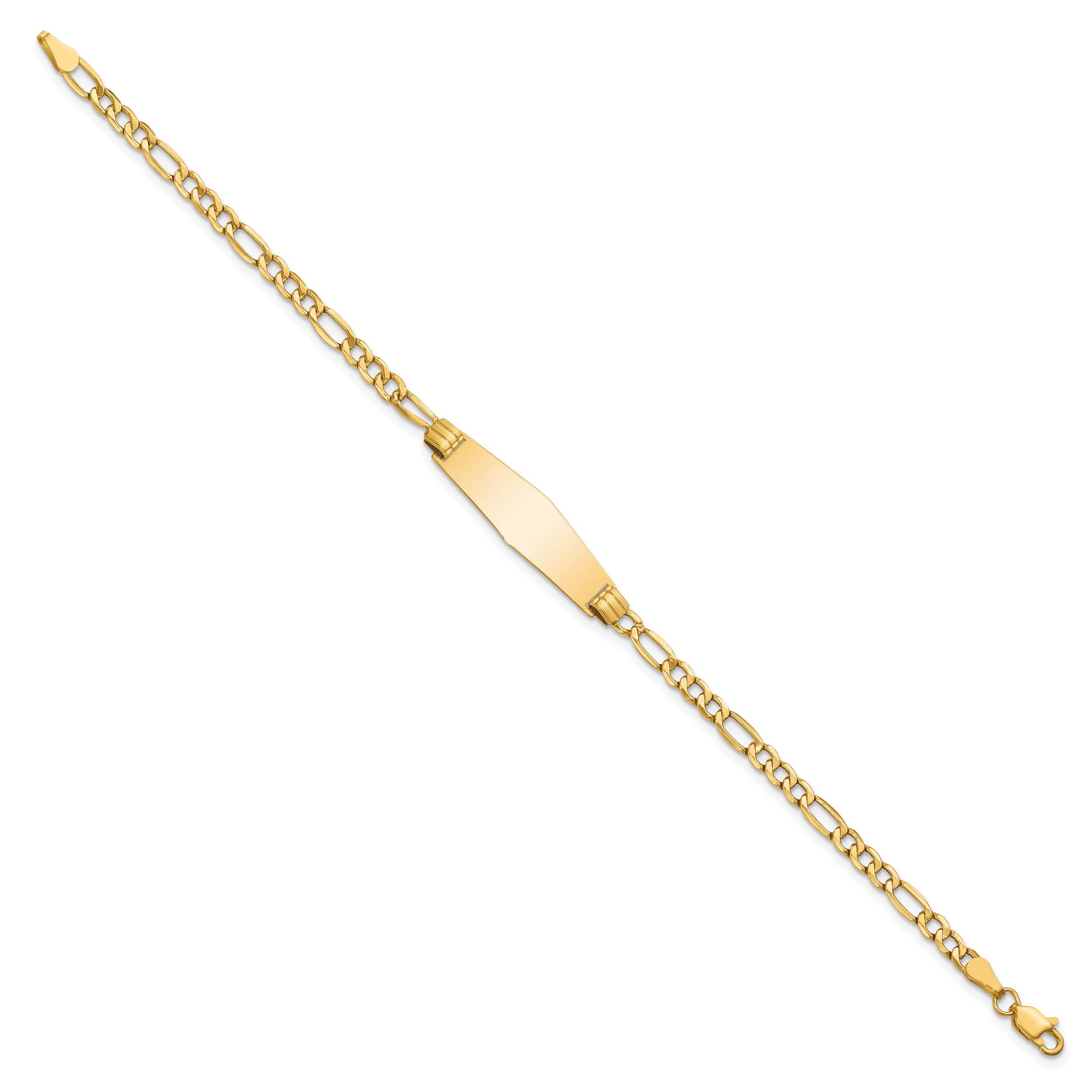 14k Polished Semi-Solid Chain/Solid Plate Figaro Link Soft Diamond Shape 25.5x7.5mm Plate 8 inch ID Bracelet