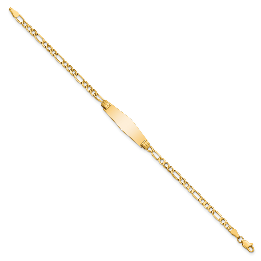 14k Polished Semi-Solid Chain/Solid Plate Figaro Link Soft Diamond Shape 25.5x7.5mm Plate 8 inch ID Bracelet