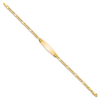 14k Polished Semi-Solid Chain/Solid Plate Figaro Link Soft Diamond Shape 25.5x7.5mm Plate 8 inch ID Bracelet