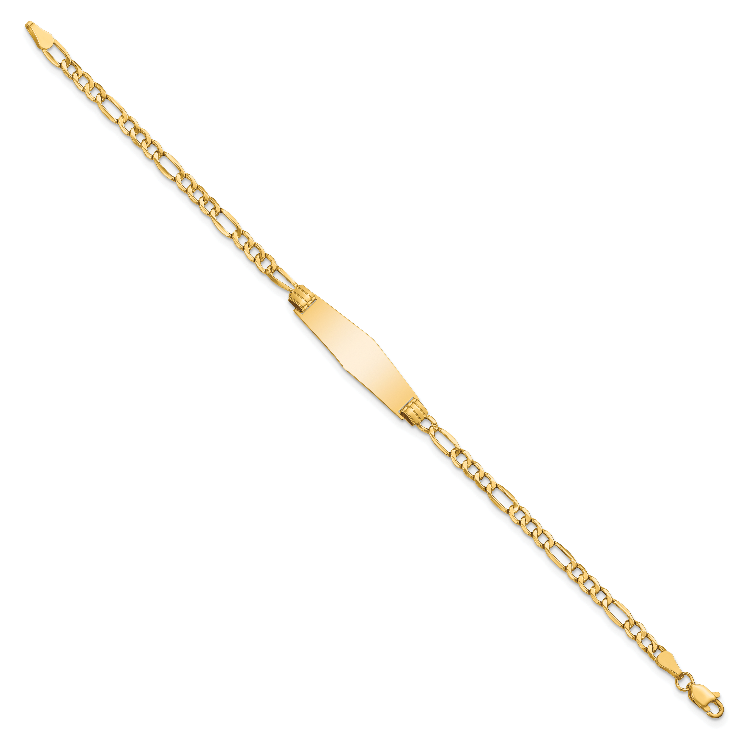 14k Polished Semi-Solid Chain/Solid Plate Figaro Link Soft Diamond Shape 25.5x7.5mm Plate 8 inch ID Bracelet