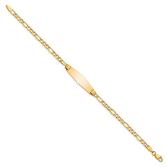 14k Polished Semi-Solid Chain/Solid Plate Figaro Link Soft Diamond Shape 25.5x7.5mm Plate 8 inch ID Bracelet