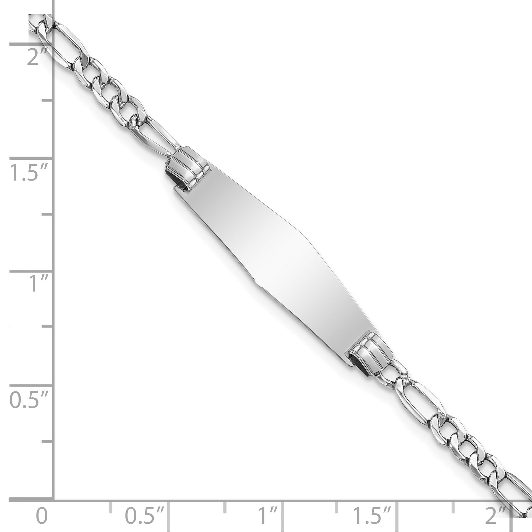 14k White Gold Polished Semi-Solid Chain/Solid Plate Figaro Link Soft Diamond Shape 25.5x7.8mm Plate 8 inch ID Bracelet