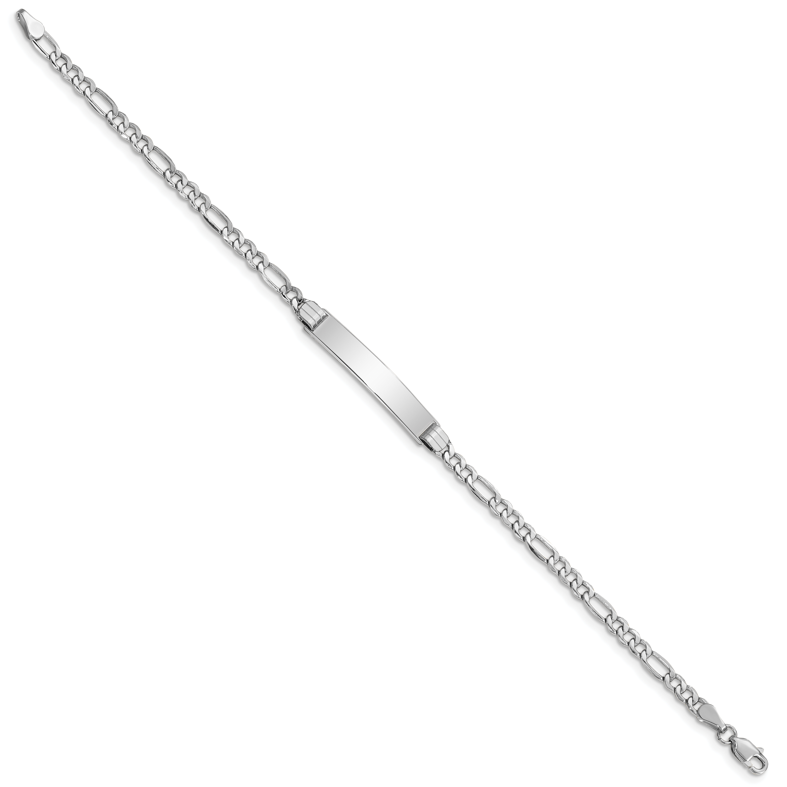 14k White Gold Polished Semi-Solid Chain/Solid Plate Figaro Link 26x5mm Plate 7 inch ID Bracelet - Sophia Jewelers
