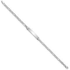 14k White Gold Polished Semi-Solid Chain/Solid Plate Figaro Link 26x5mm Plate 8 inch ID Bracelet