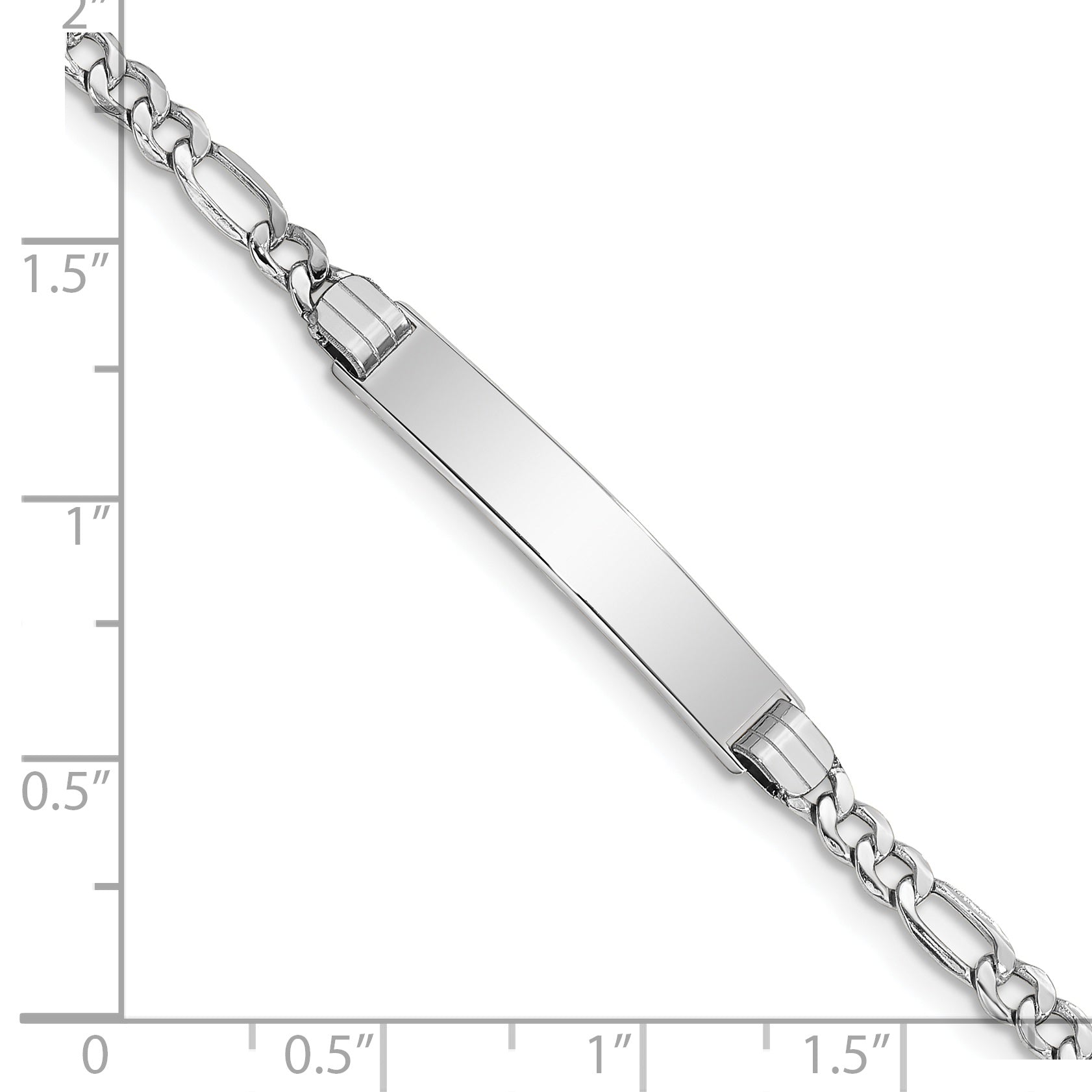 14k White Gold Polished Semi-Solid Chain/Solid Plate Figaro Link 26x5mm Plate 8 inch ID Bracelet