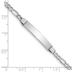 14k White Gold Polished Semi-Solid Chain/Solid Plate Figaro Link 26x5mm Plate 8 inch ID Bracelet