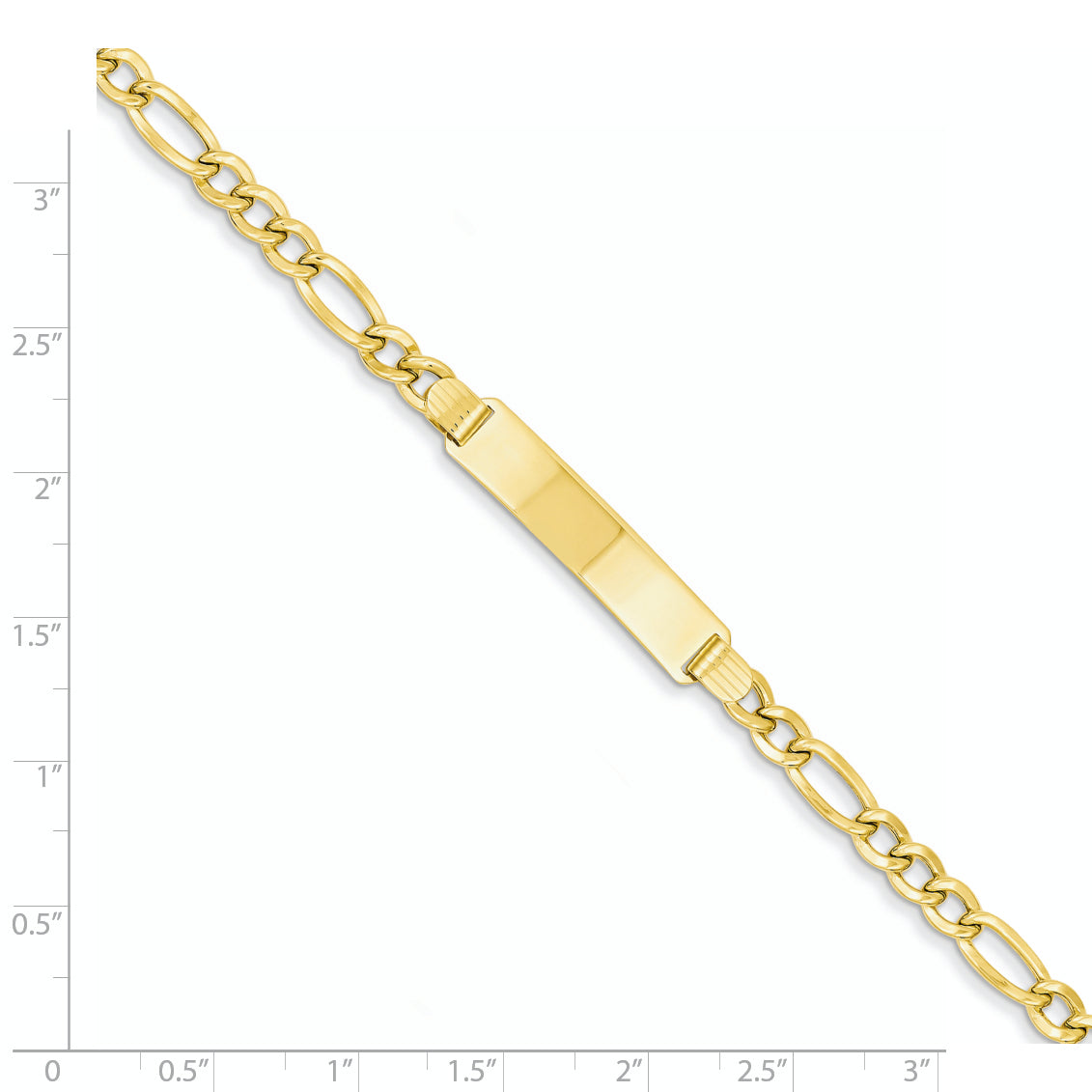 14k Polished Semi-Solid Chain/Solid Plate Figaro Link 33.5x6.5mm Plate 7 inch ID Bracelet