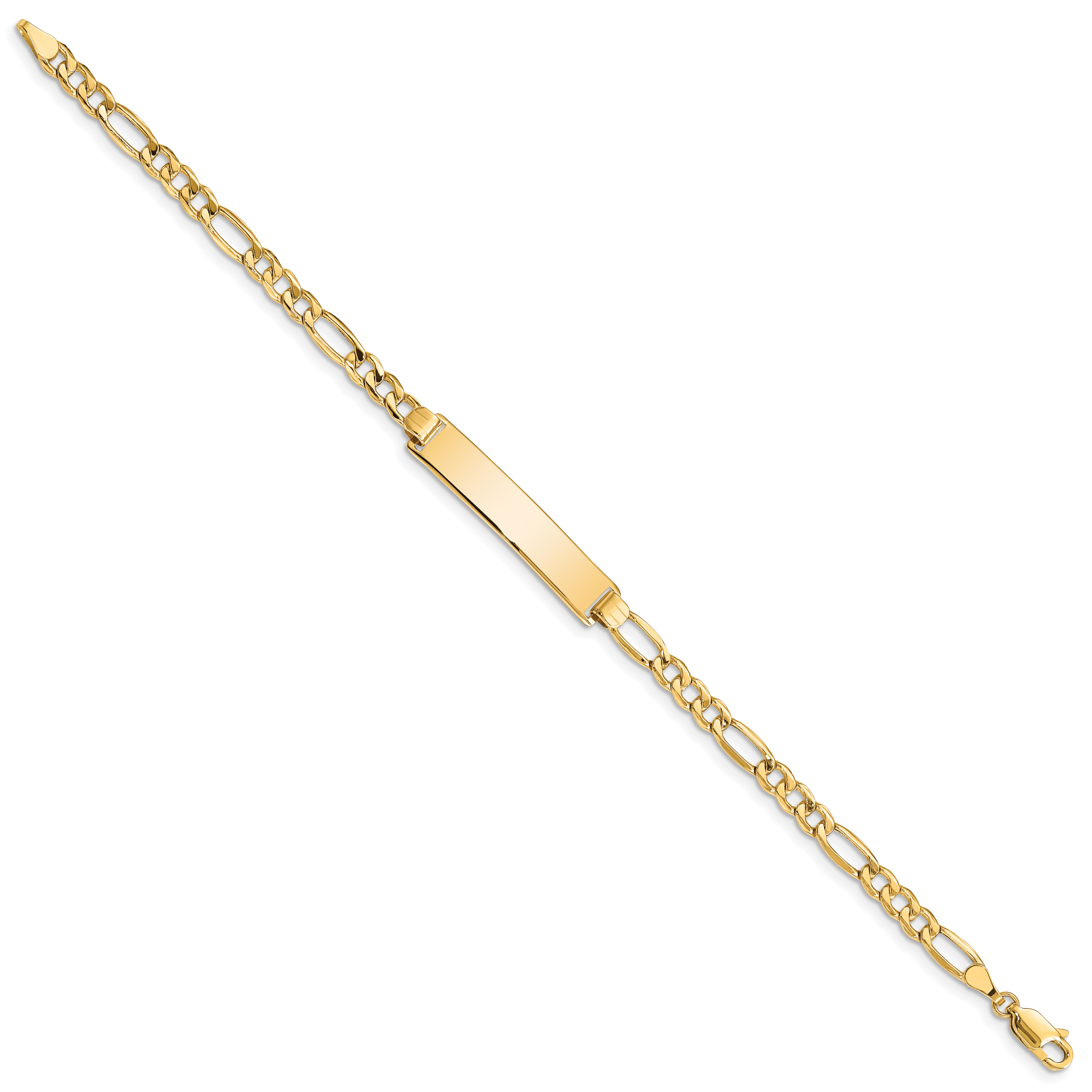 14k Polished Semi-Solid Chain/Solid Plate Figaro Link 33.5x6.5mm Plate 7 inch ID Bracelet Secondary image