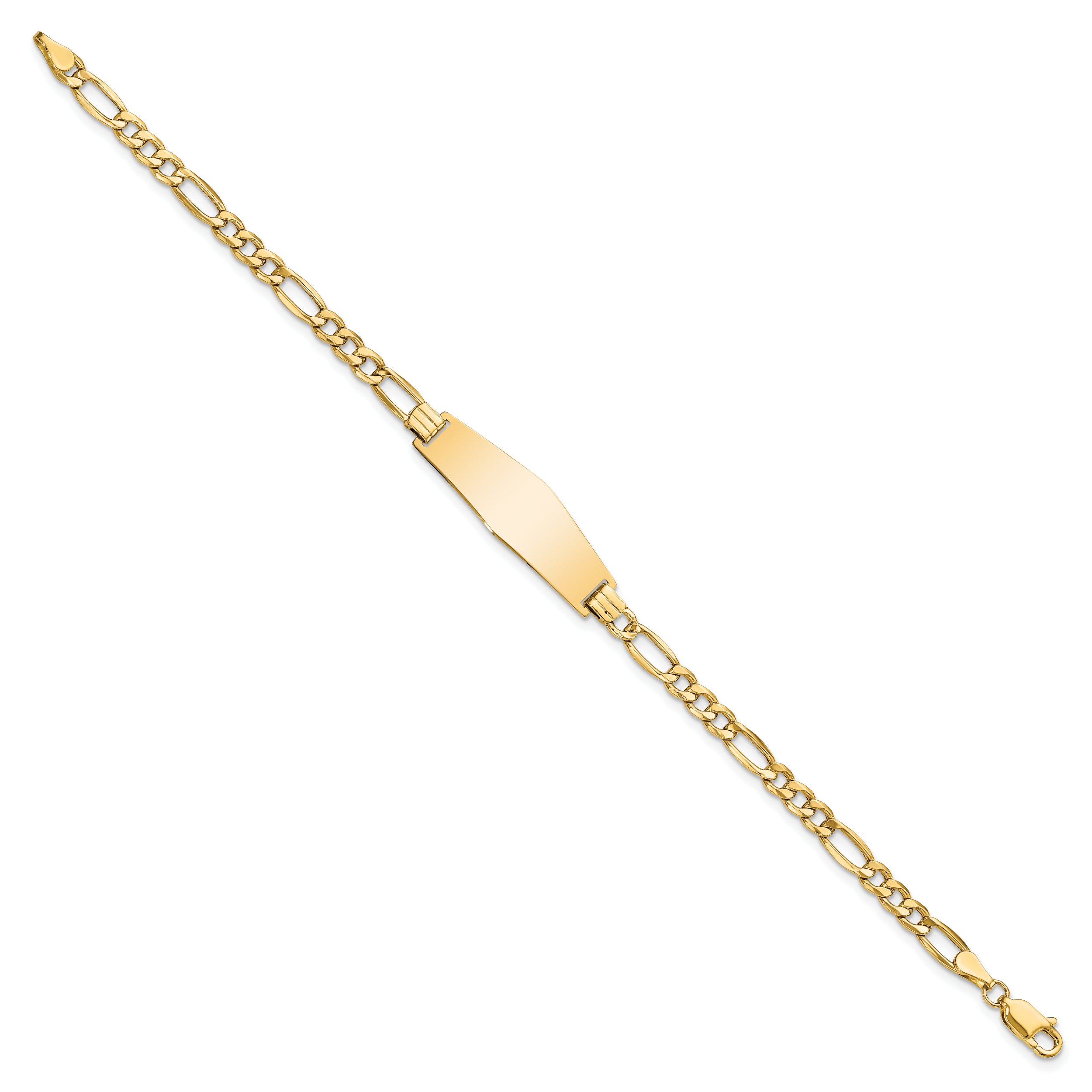 14k Polished Semi-solid Chain/Solid Plate Figaro Link Soft Diamond Shape 28x9.5mm Plate 8 inch ID Bracelet