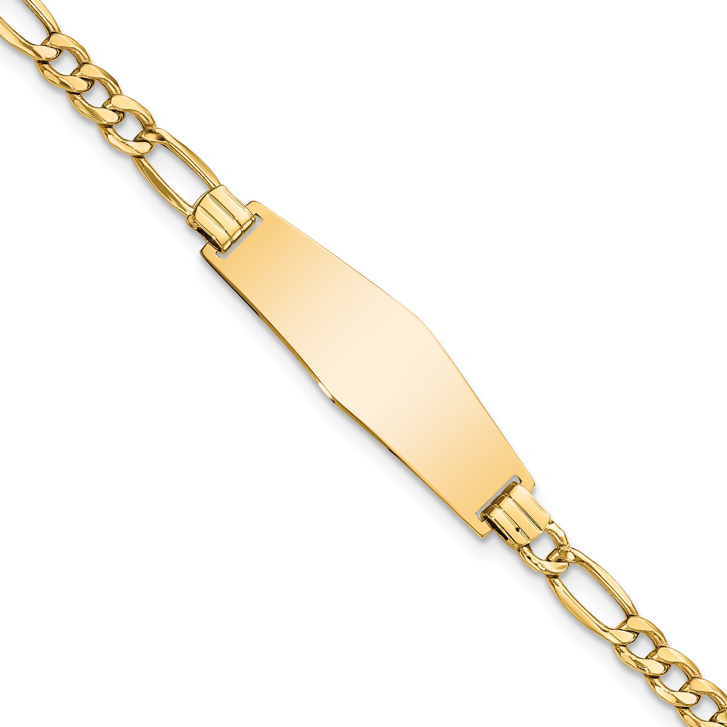 14k Polished Semi-solid Chain/Solid Plate Figaro Link Soft Diamond Shape 28x9.5mm Plate 8 inch ID Bracelet Main image