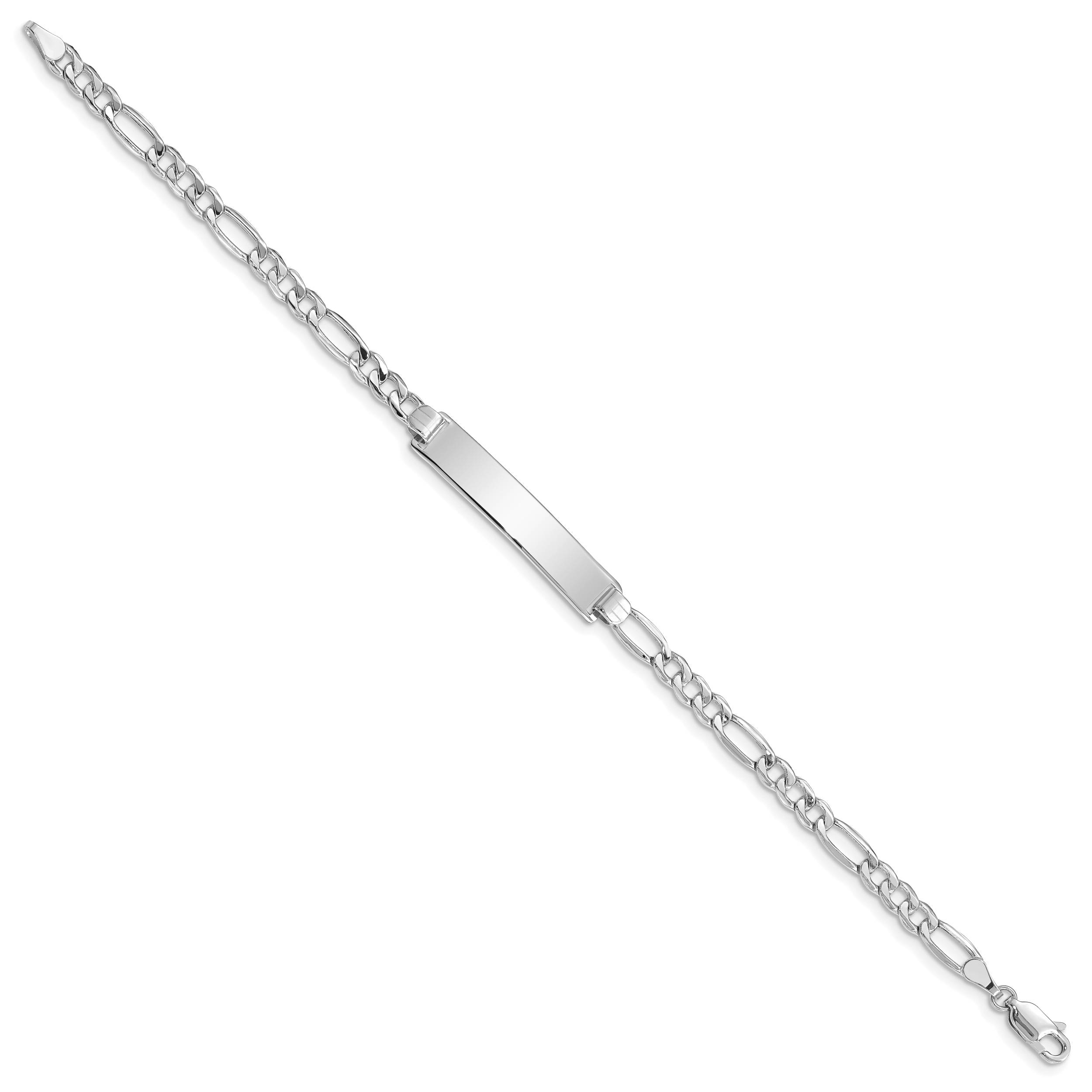 14K White Gold Polished Semi-Solid Chain/Solid Plate Figaro Link 33.5x6.5mm Plate 7 inch ID Bracelet Secondary image