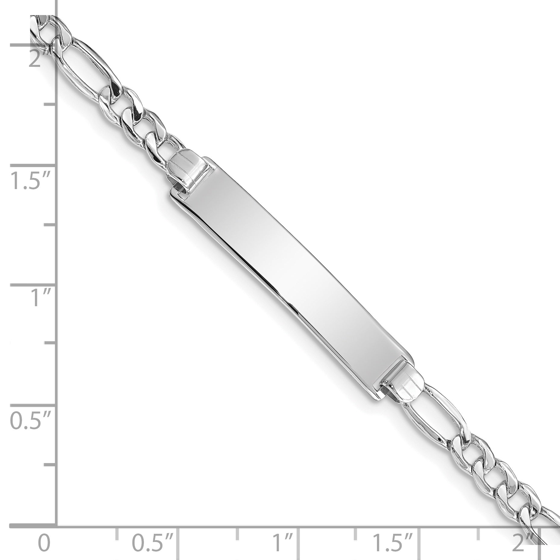 14K White Gold Polished Semi-Solid Chain/Solid Plate Figaro Link 33.5x6.5mm Plate 8 inch ID Bracelet