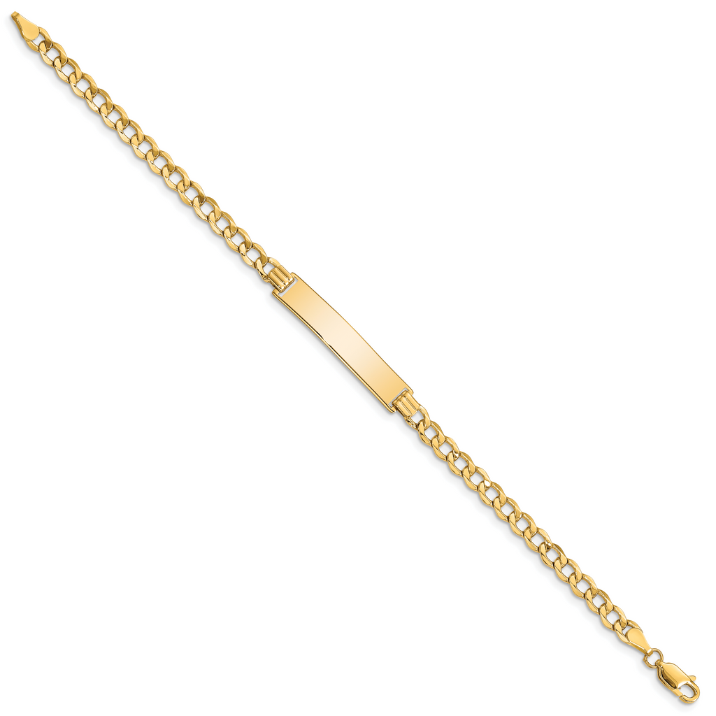 14k Polished Semi-Solid Chain/Solid Plate Curb Link 33x6.75mm Plate 8 inch ID Bracelet