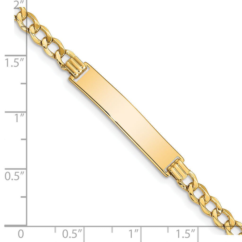 14k Polished Semi-Solid Chain/Solid Plate Curb Link 33x6.75mm Plate 8 inch ID Bracelet