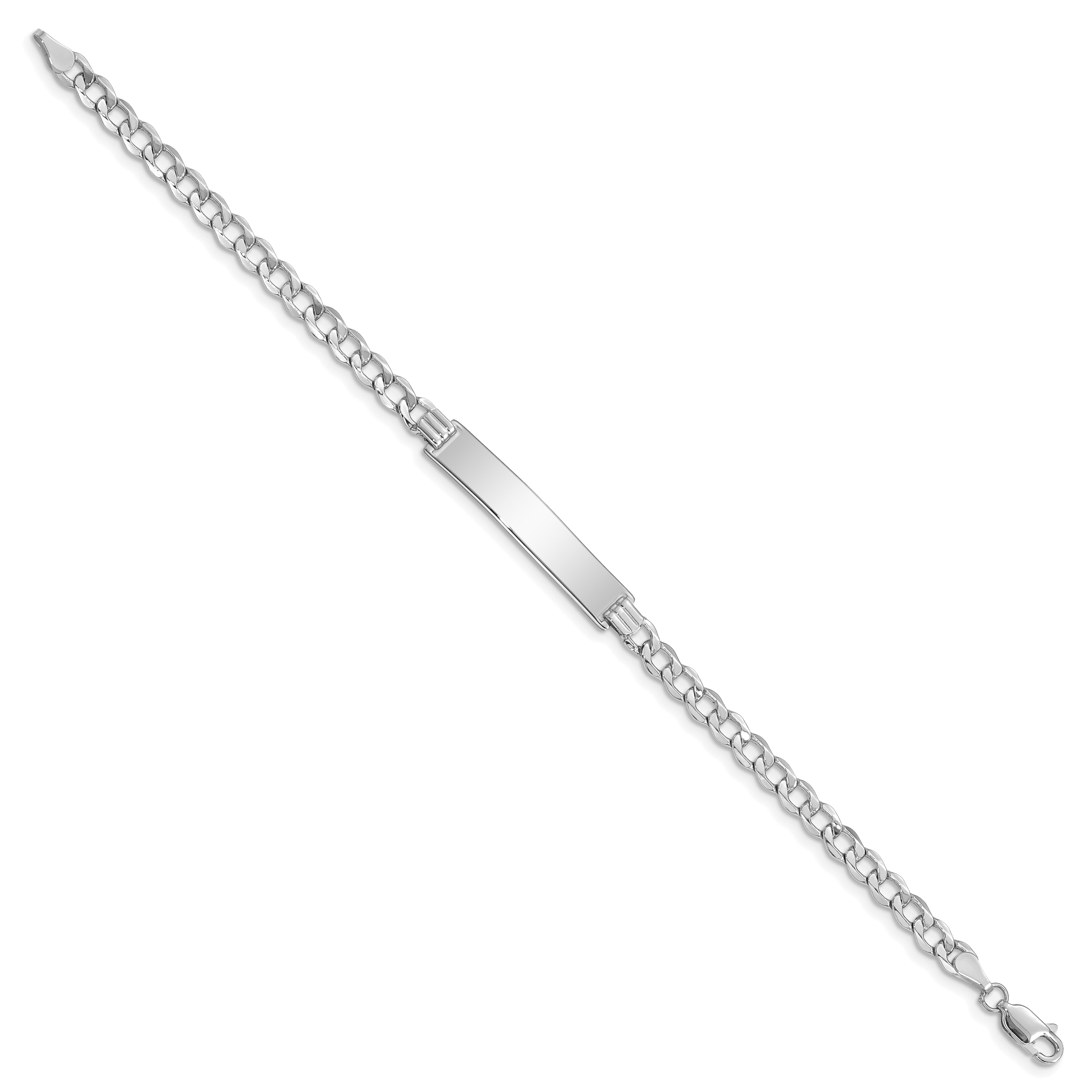14k White Gold Polished Semi-Solid Chain/Solid Plate Curb Link 33x6.75mm Plate 7 inch ID Bracelet Secondary image
