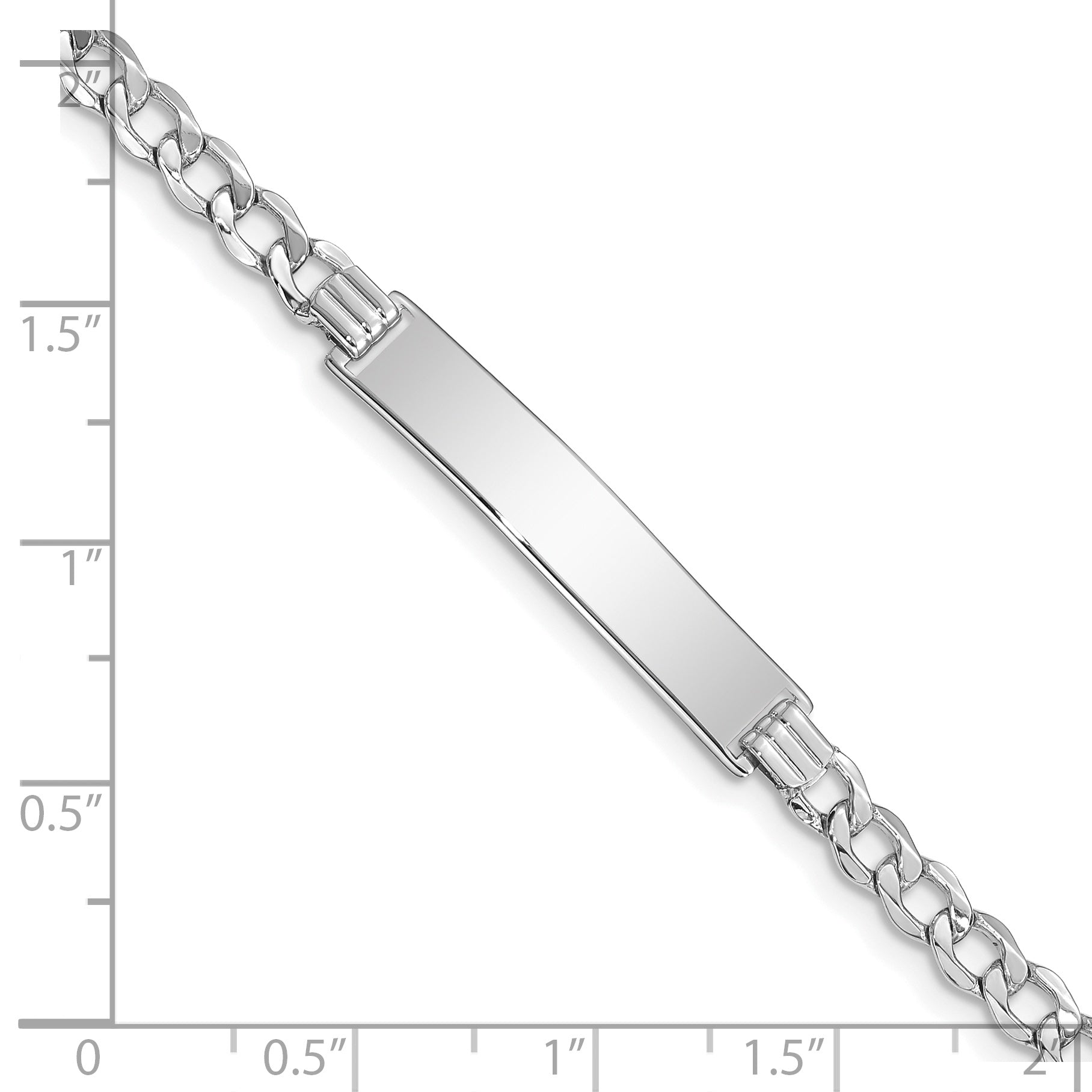 14k White Gold Polished Semi-Solid Chain/Solid Plate Curb Link 33x6.75mm Plate 8 inch ID Bracelet
