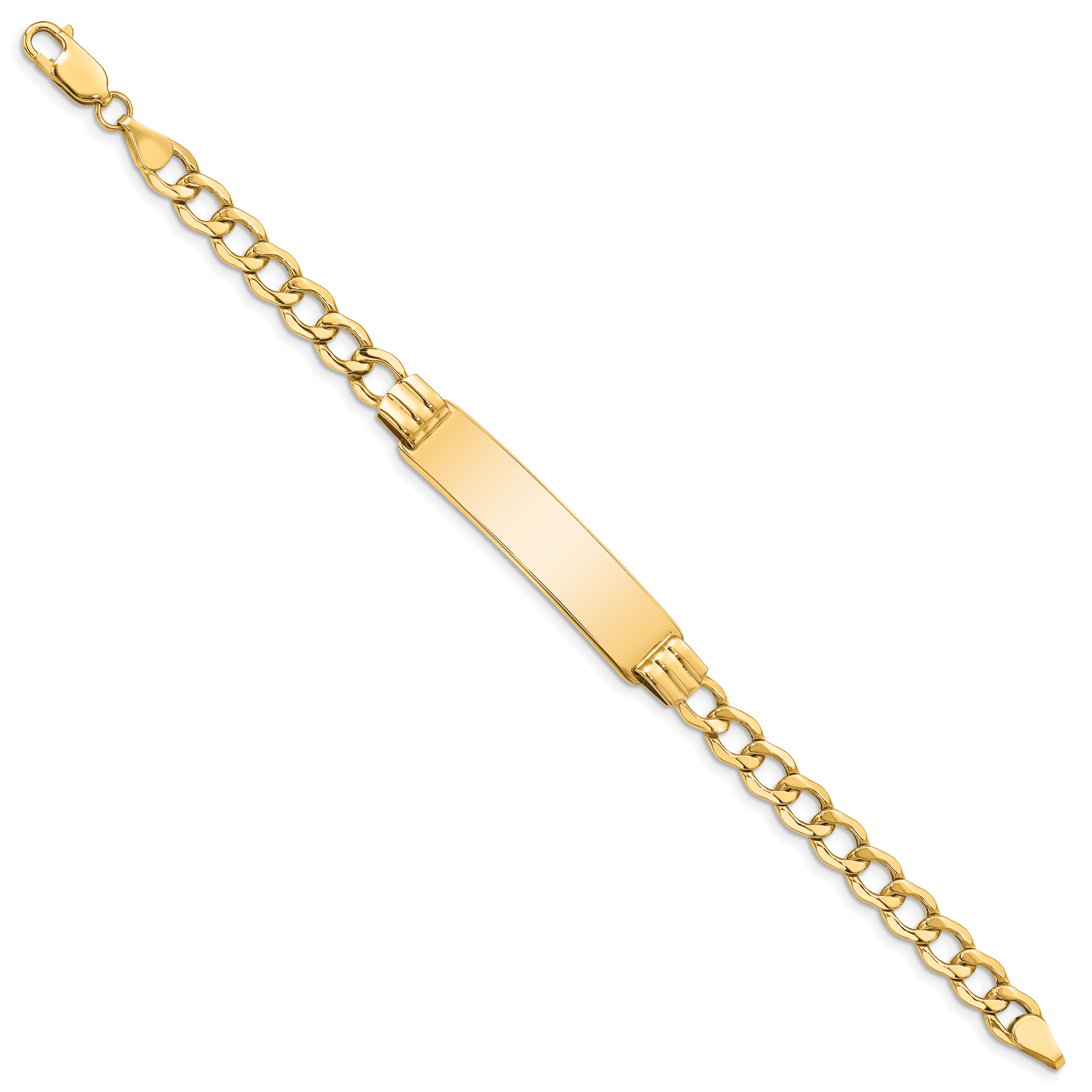 14k Polished Semi-Solid Chain/Solid Plate 5.9mm Curb Link 37.5x9mm Plate 8 inch ID Bracelet