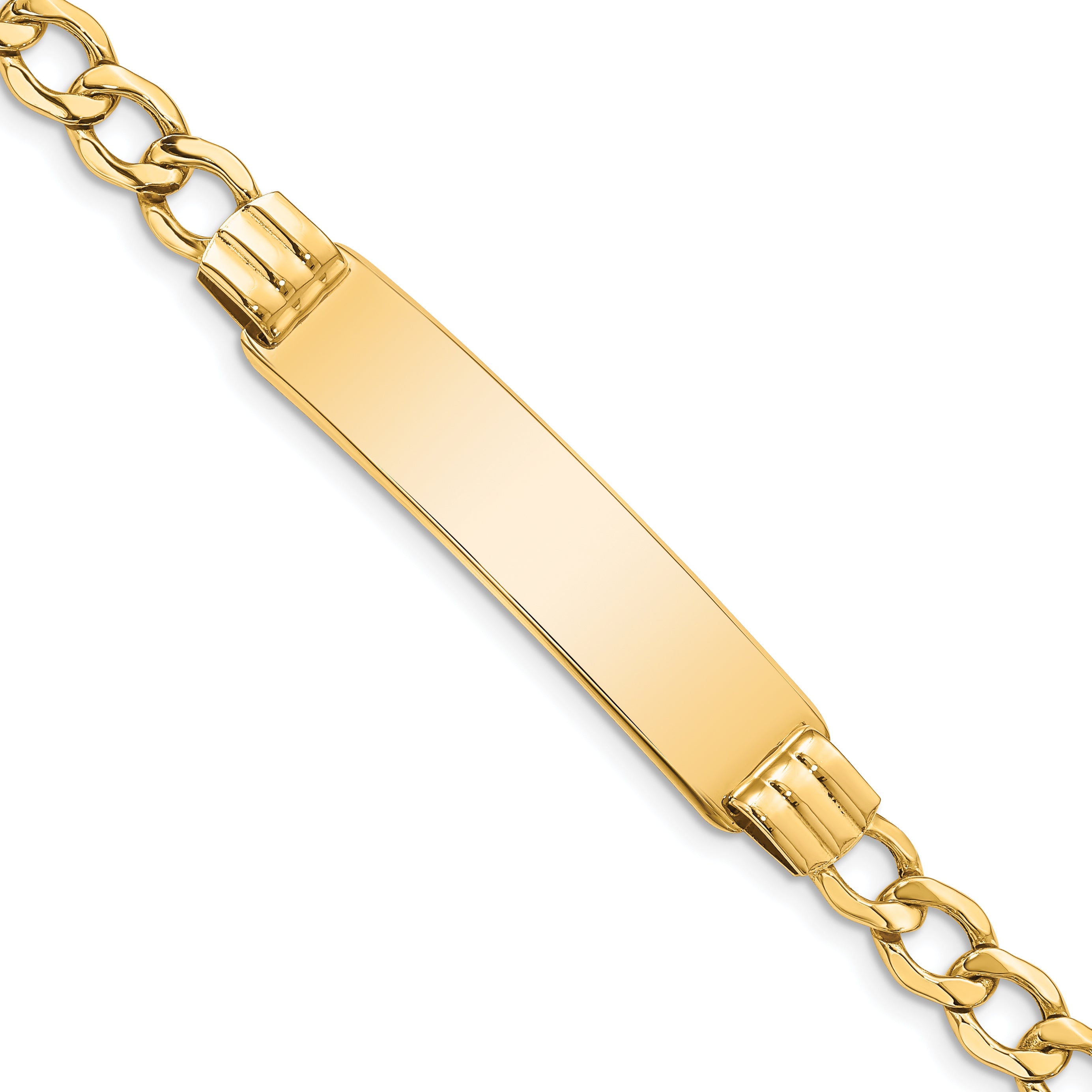 14k Polished Semi-Solid Chain/Solid Plate 5.9mm Curb Link 37.5x9mm Plate 8 inch ID Bracelet Main image
