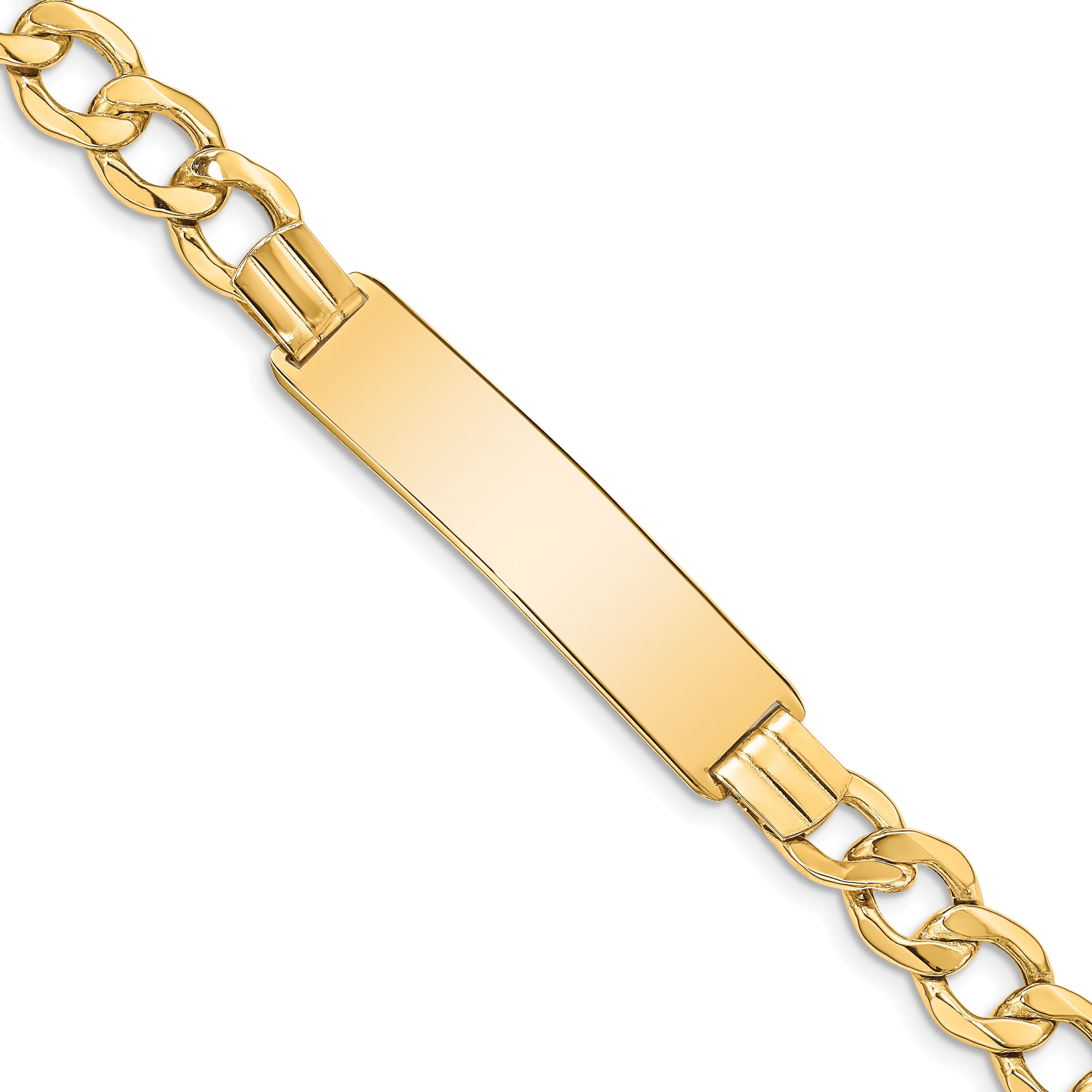 14k Polished Semi-Solid Chain/Solid Plate 9mm Curb Link 37.5x9mm Plate 8 inch ID Bracelet Main image
