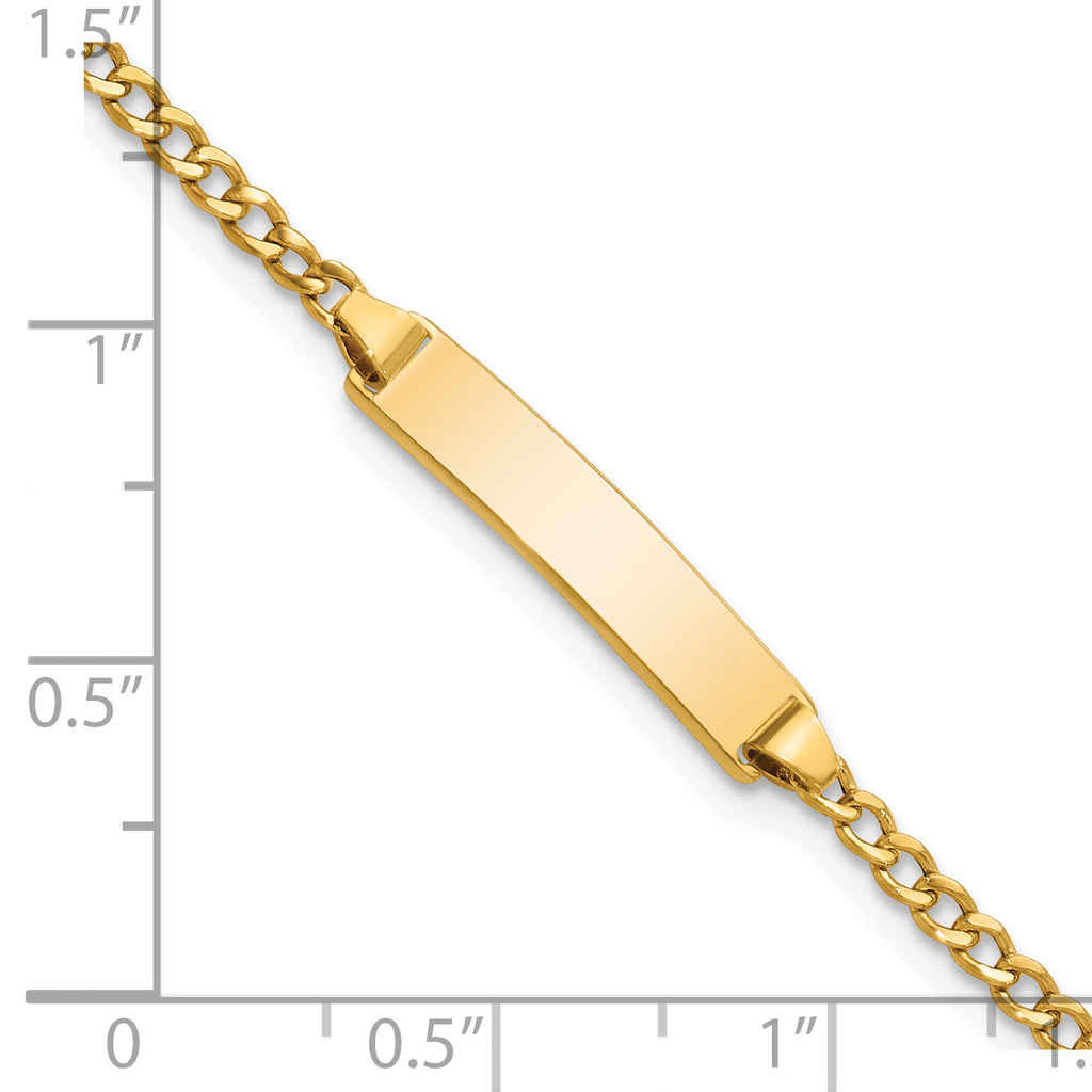 14k Polished Semi-Solid Chain/Solid Plate Cuban Link 20x4.5mm Plate 6 inch Baby/Child ID Bracelet - Sophia Jewelers
