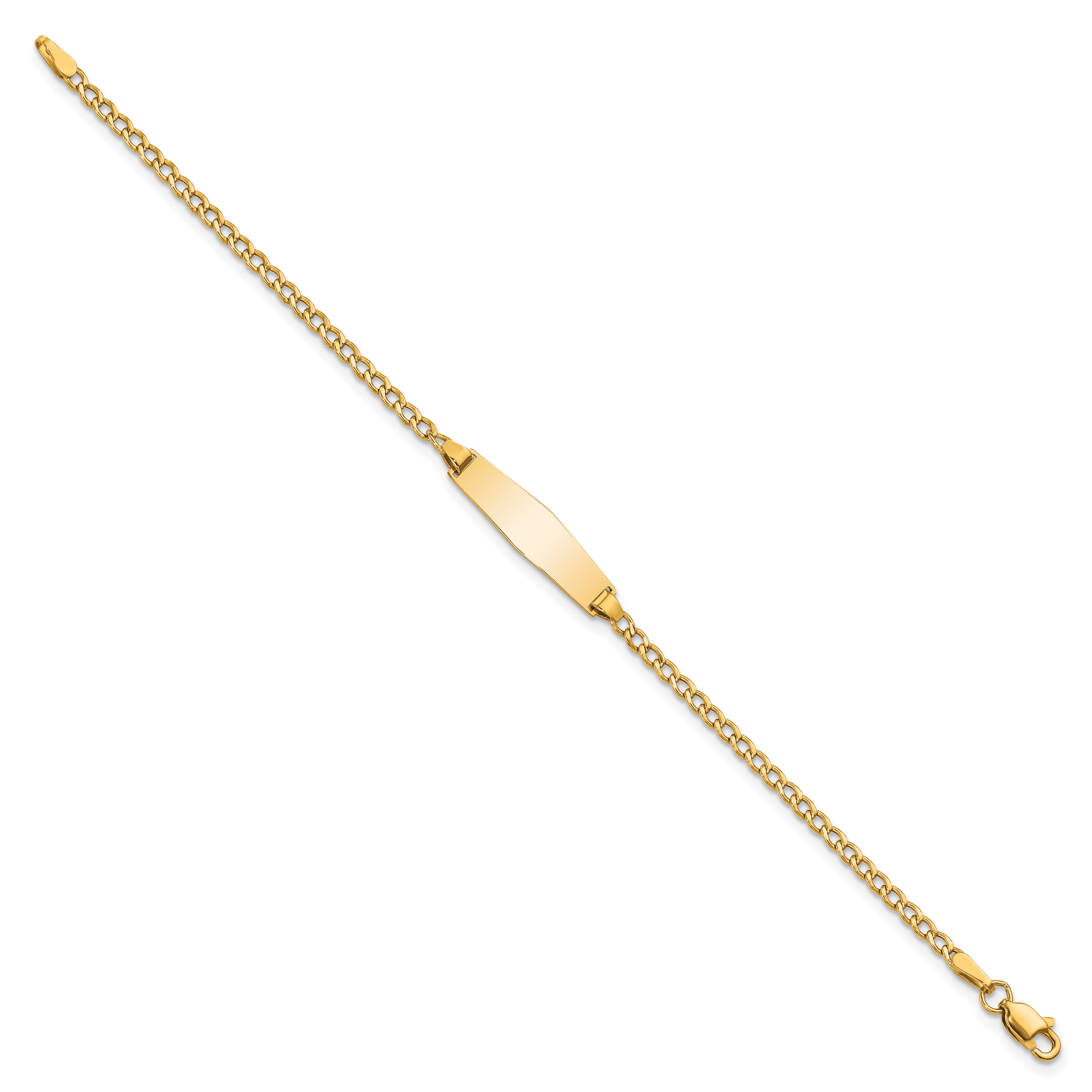 14k Polished Semi-Solid Chain/Solid Plate Cuban Link Soft Diamond Shape 19.5x5.5mm Plate 7 inch ID Bracelet