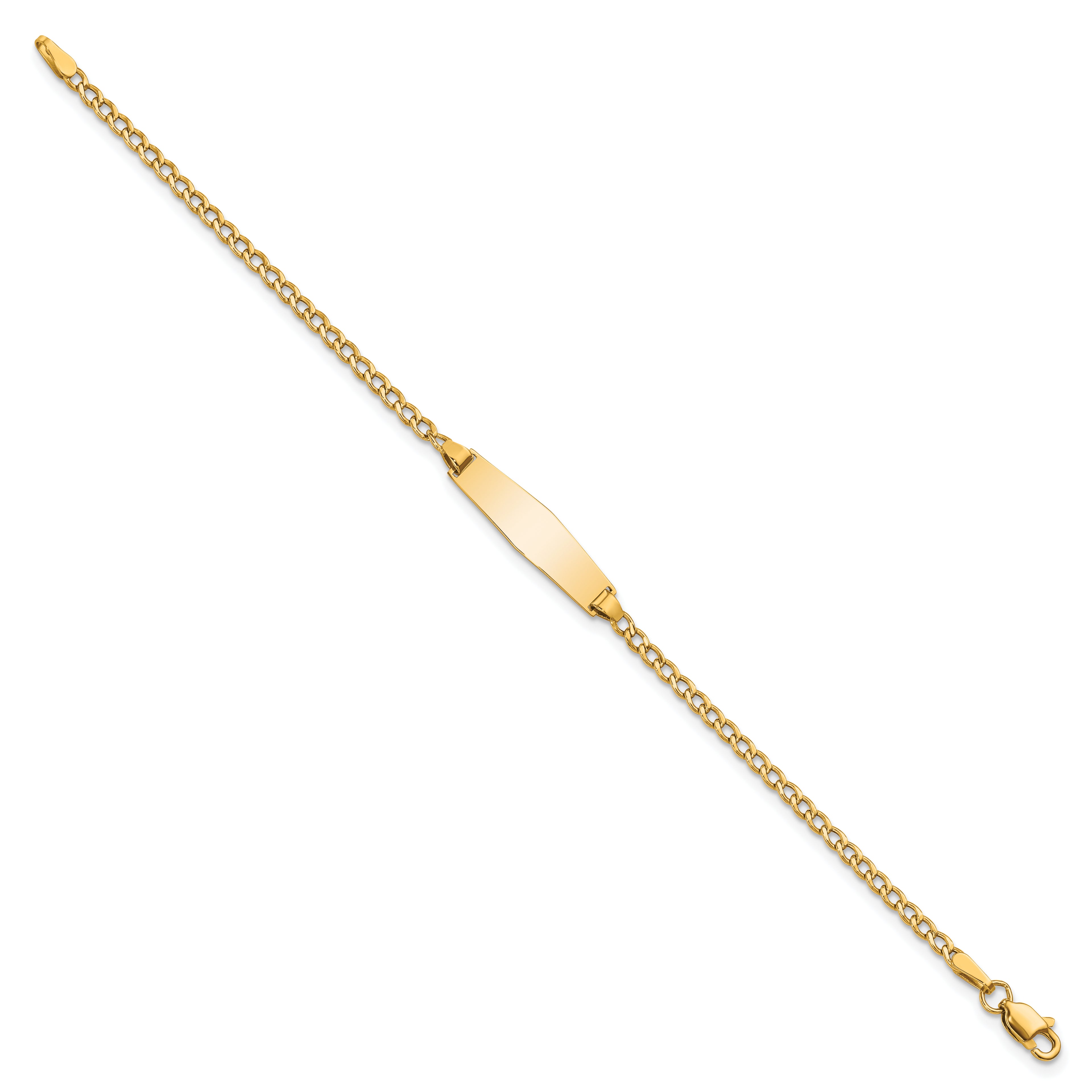 14k Polished Semi-Solid Chain/Solid Plate Cuban Link Soft Diamond Shape 19.5x5.5mm Plate 7 inch ID Bracelet