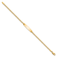 14k Polished Semi-Solid Chain/Solid Plate Cuban Link Soft Diamond Shape 19.5x5.5mm Plate 7 inch ID Bracelet