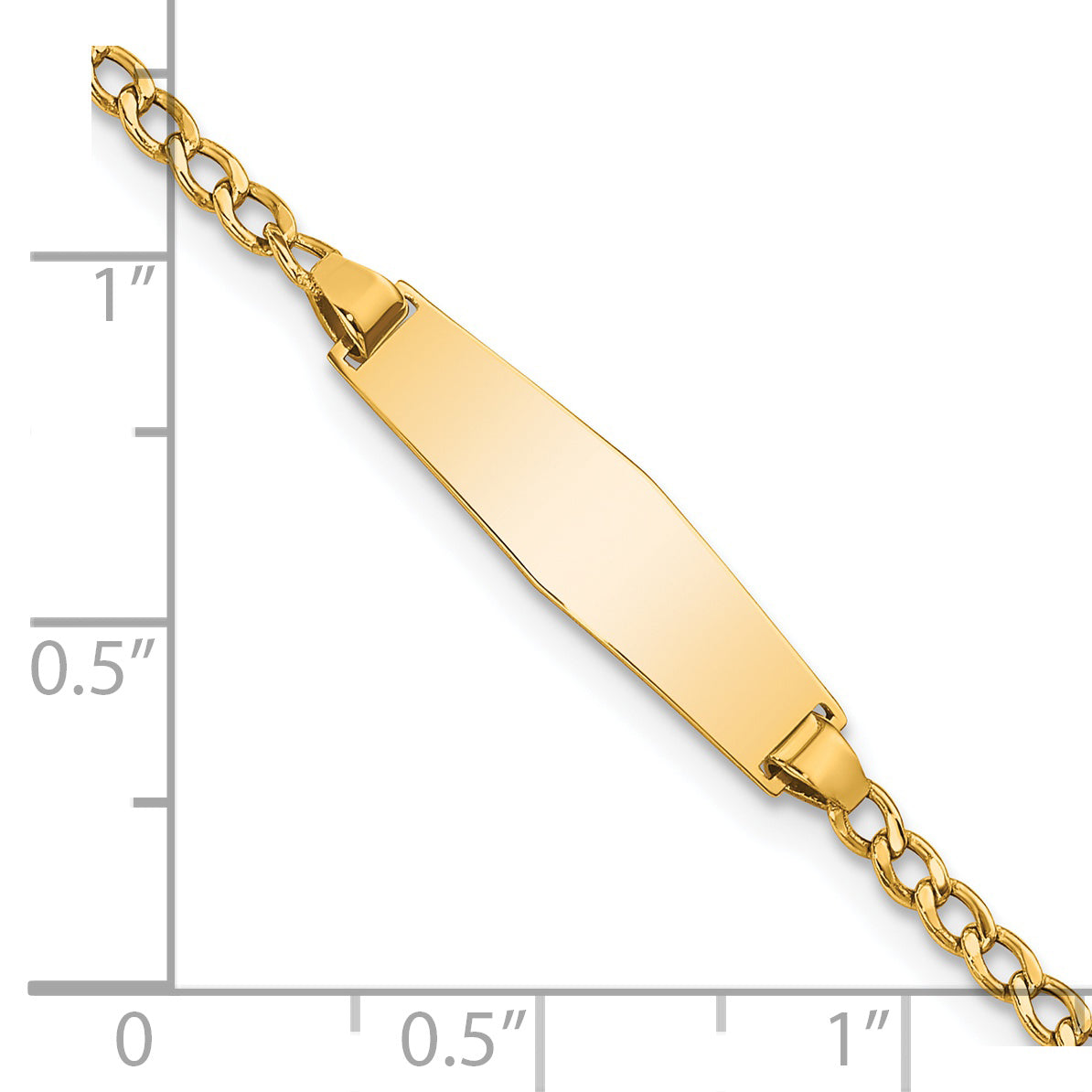 14k Polished Semi-Solid Chain/Solid Plate Cuban Link Soft Diamond Shape 19.5x5.5mm Plate 7 inch ID Bracelet