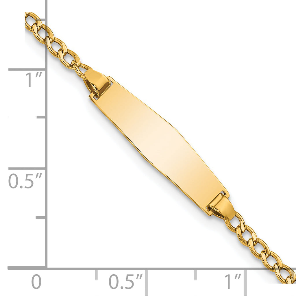14k Polished Semi-Solid Chain/Solid Plate Cuban Link Soft Diamond Shape 19.5x5.5mm Plate 7 inch ID Bracelet