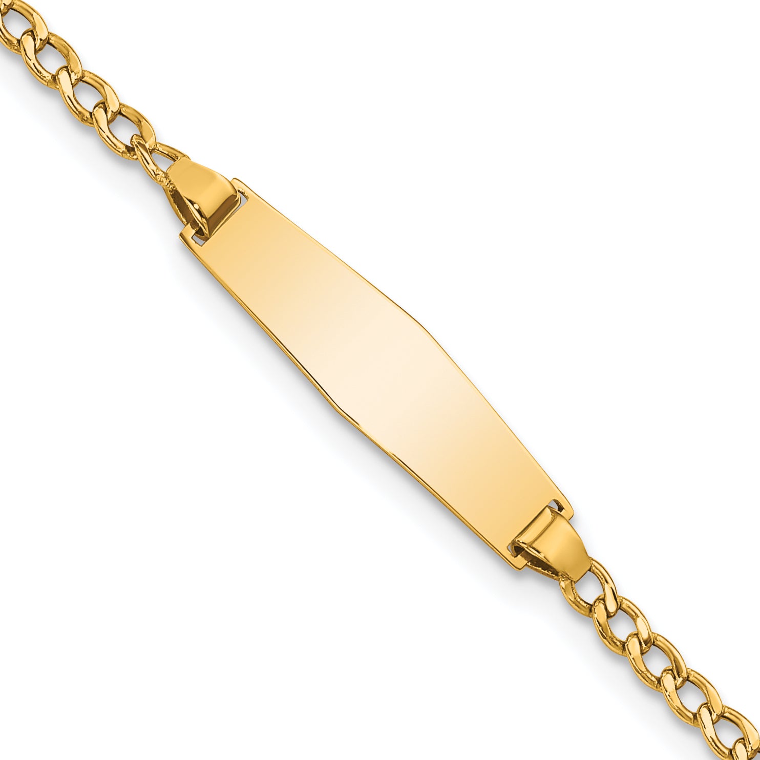 14k Polished Semi-Solid Chain/Solid Plate Cuban Link Soft Diamond Shape 19.5x5.5mm Plate 7 inch ID Bracelet Main image